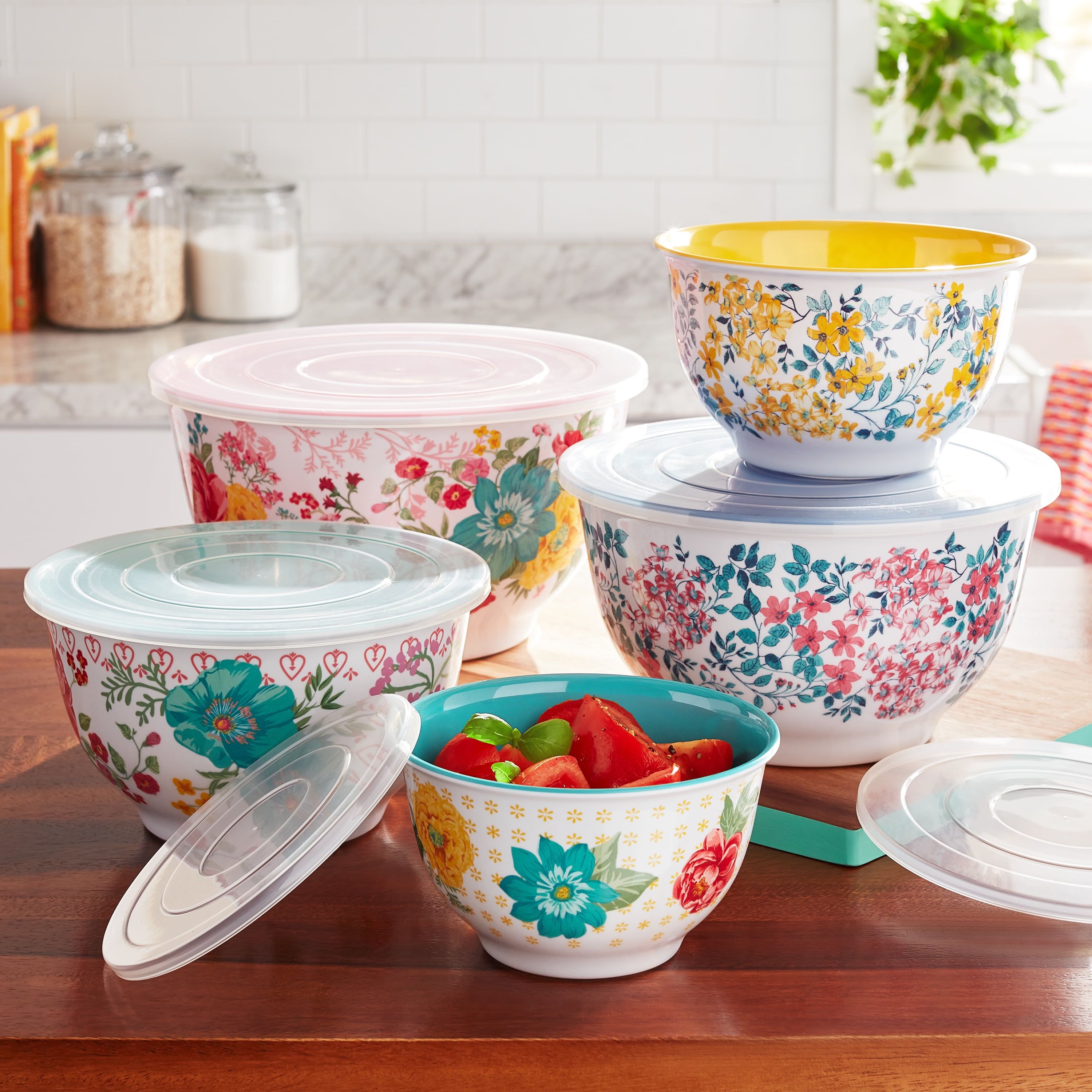 Fancy Flourish 10-Piece Melamine Mixing Bowl Set with Lids