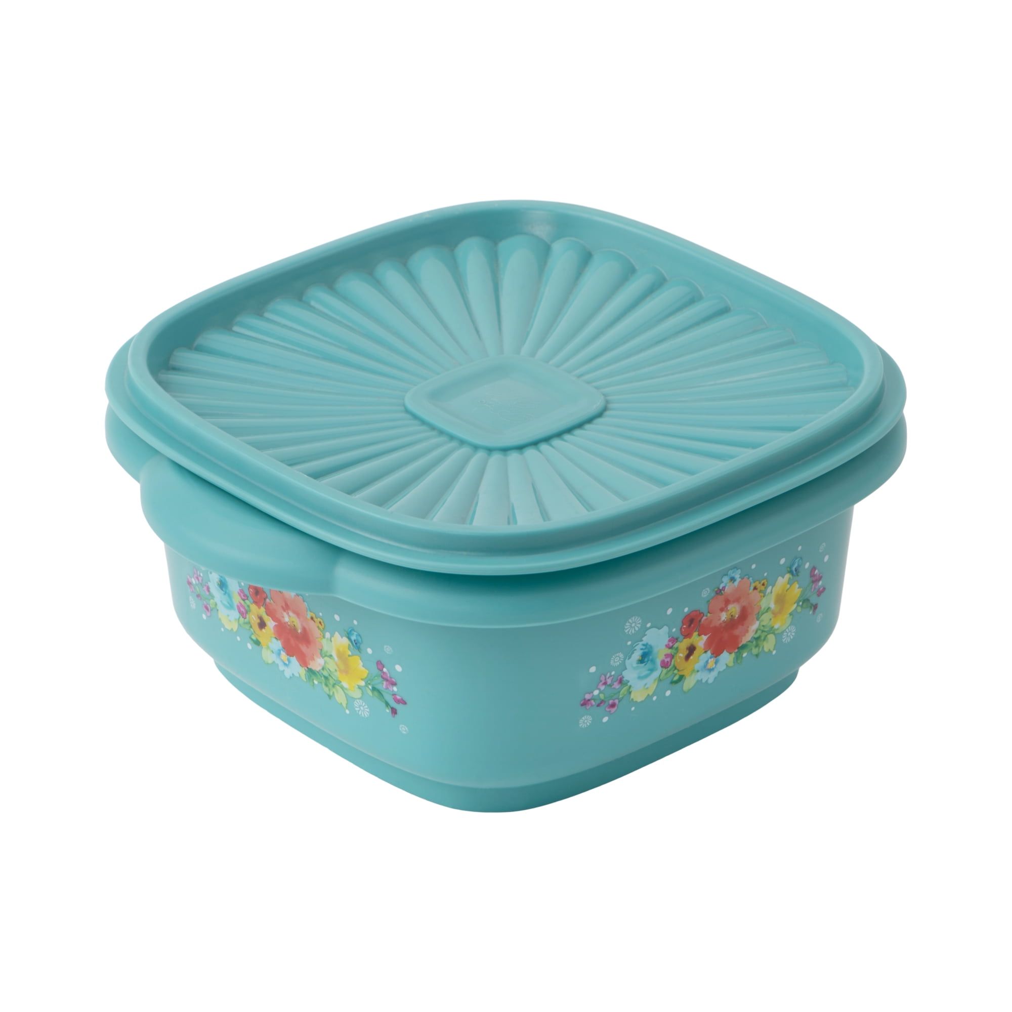 Teal Floral 5-Cup BPA-Free Plastic Food Storage Container