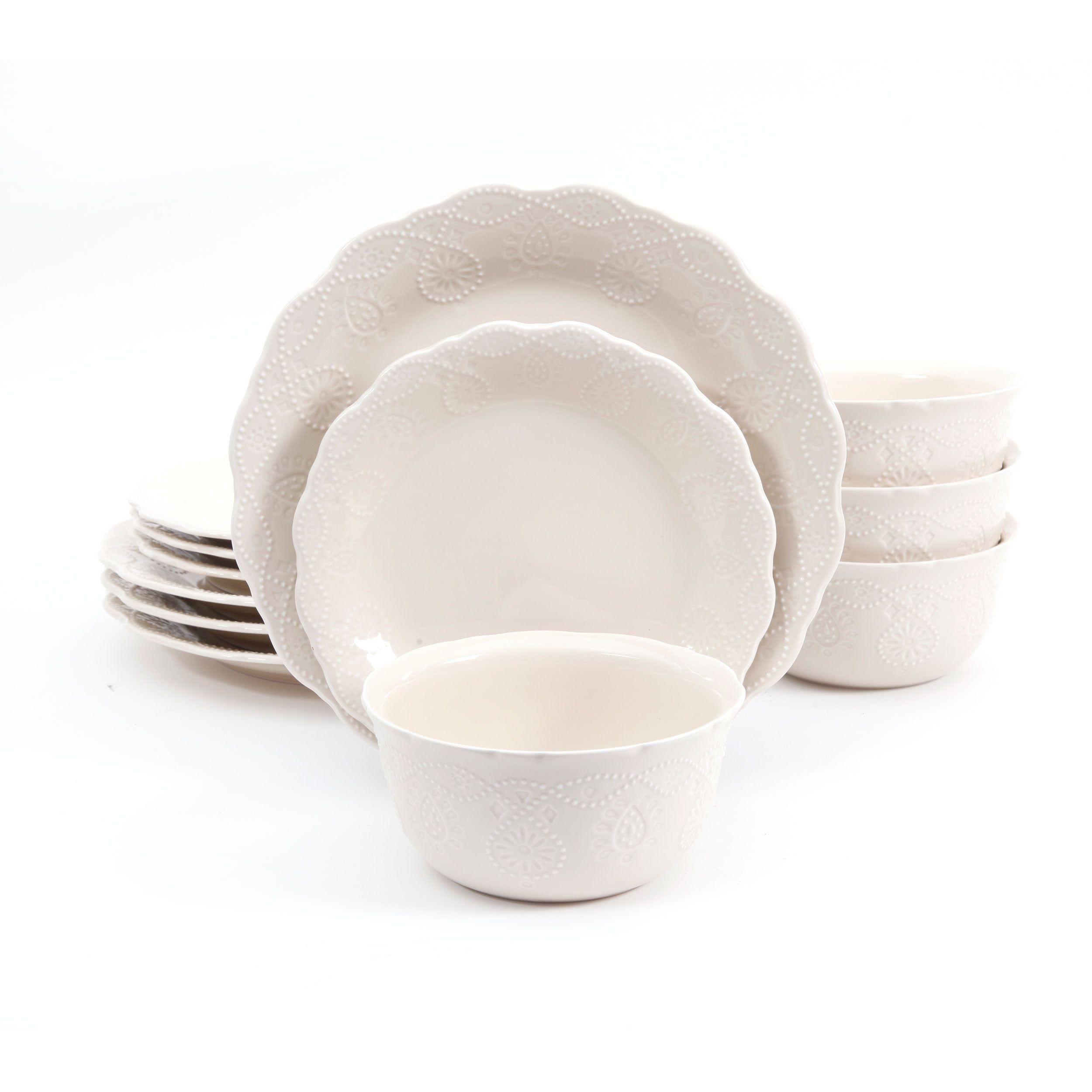 Linen Ceramic Lace 12-Piece Dinnerware Set