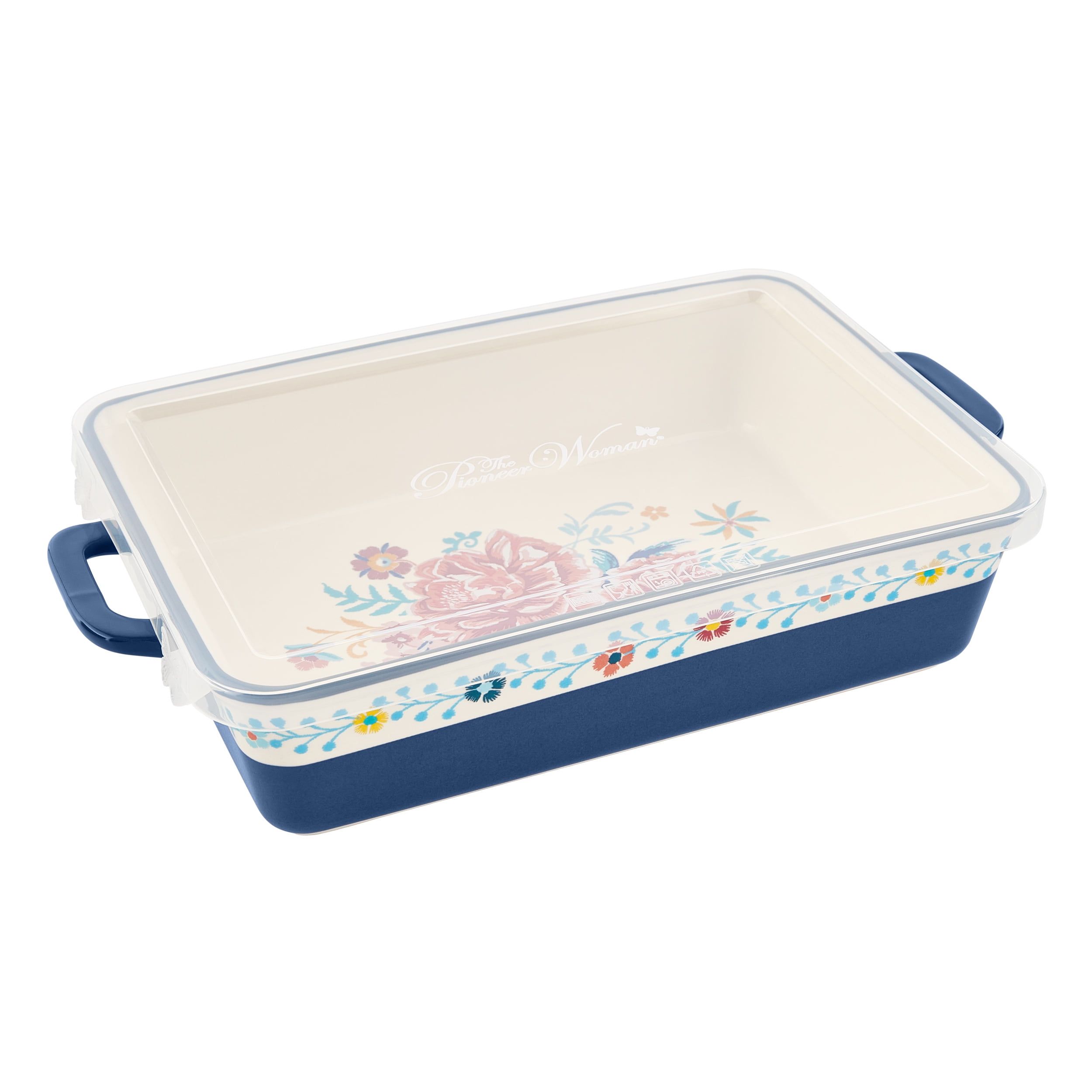 Keepsake Floral Blue and White Ceramic Baking Dish with Lid