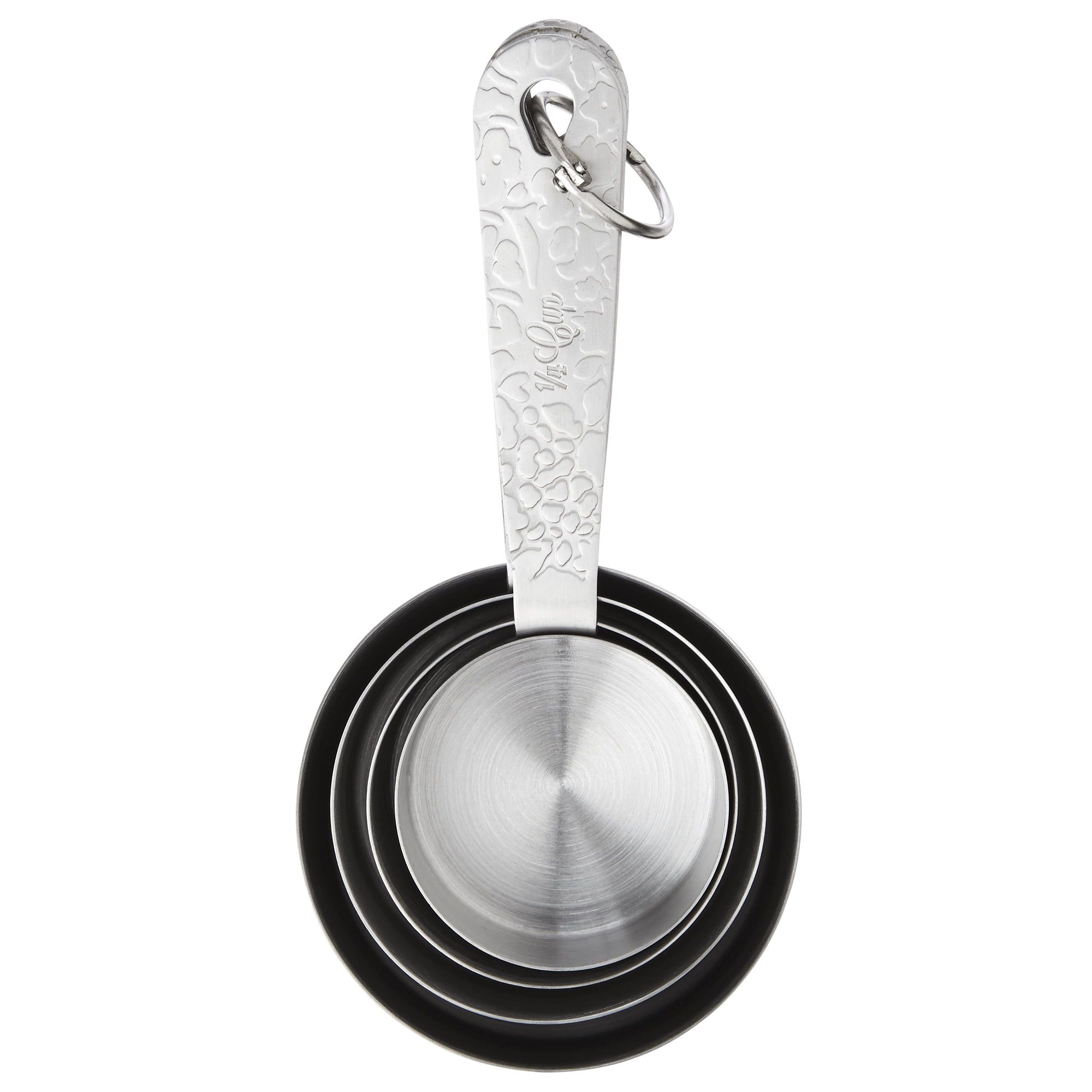 Embossed Stainless Steel Measuring Cups Set with Playful Posy Design