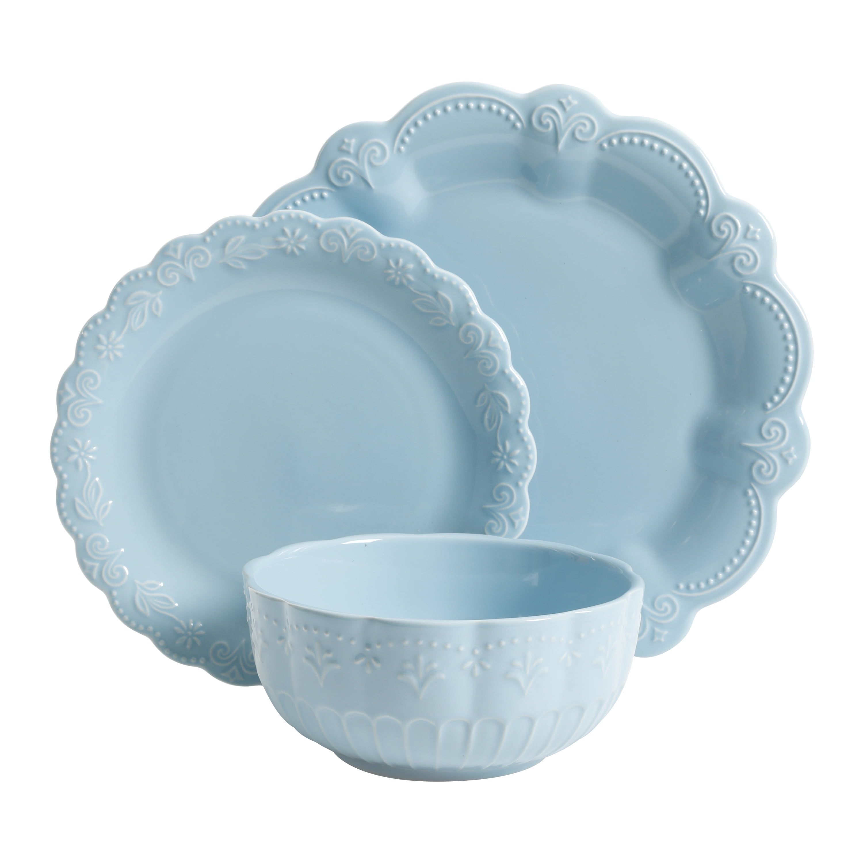 Light Blue and White Ceramic 12-Piece Dinnerware Set