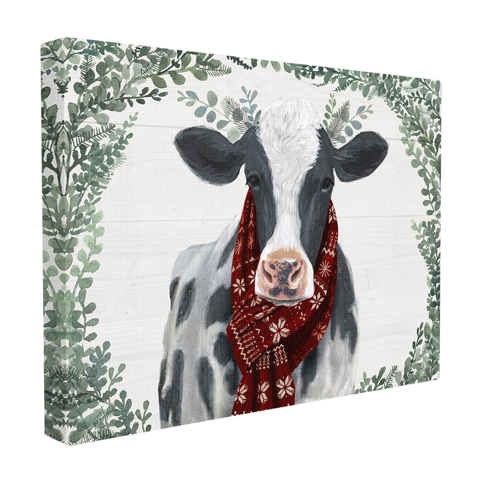 Holiday Farmhouse Cow with Scarf Canvas Wall Art, 30 x 40