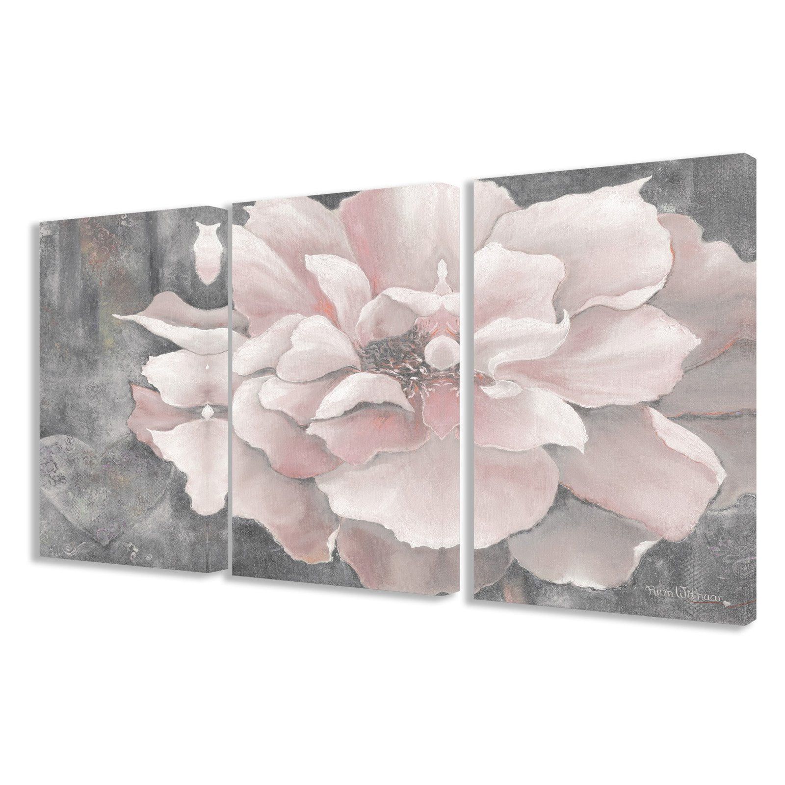 Pastel Pink Peony on Gray Framed Canvas Print Set