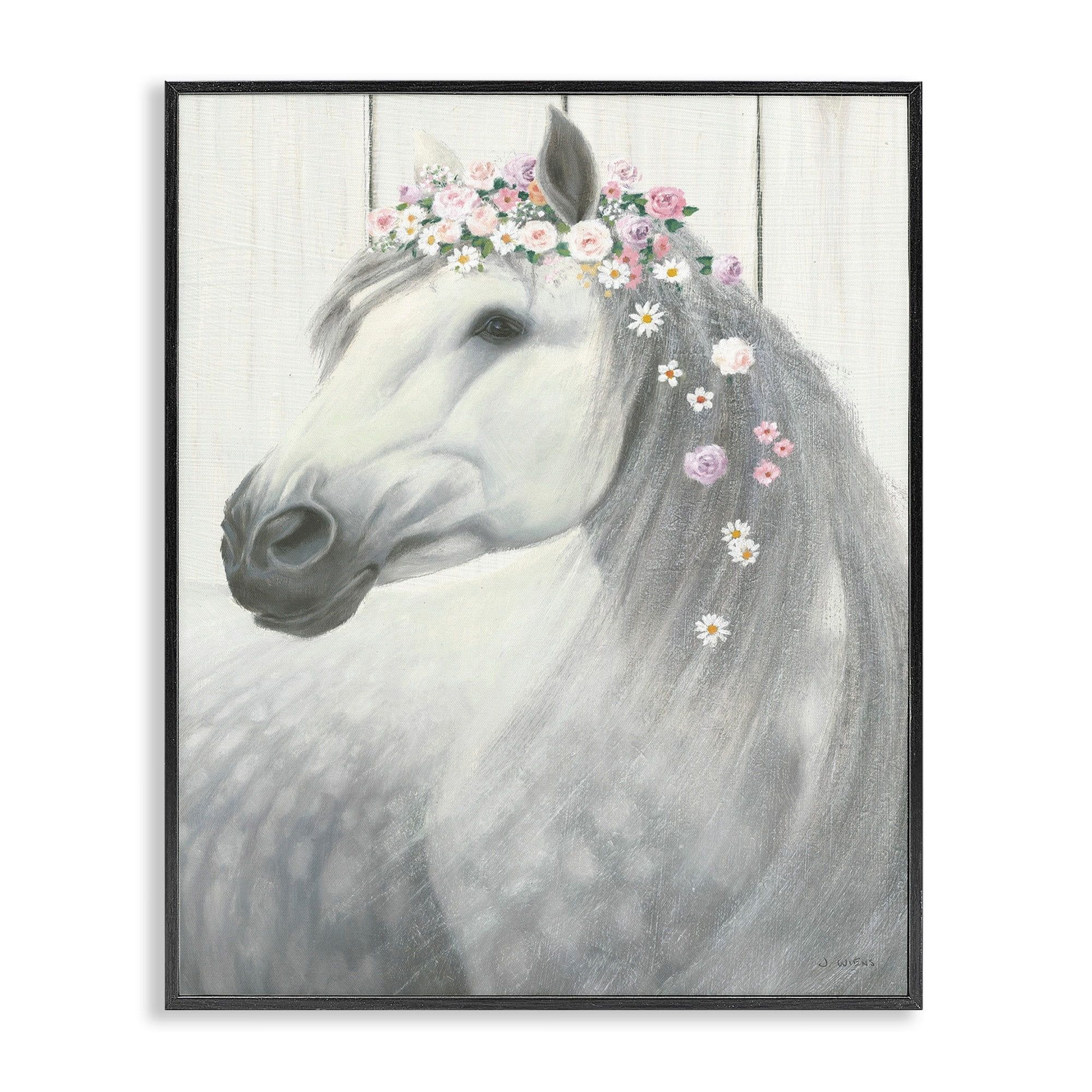 Spirit Stallion Horse with Flower Crown Framed Canvas Print