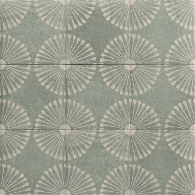 Amanecer Verde 8x8 Satin Porcelain Floral Pattern Tile