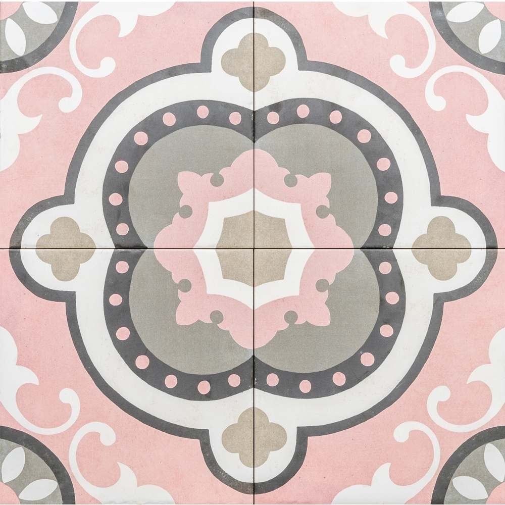 Art Deco Rose Pink 8x8 Matte Porcelain Floor and Wall Tile