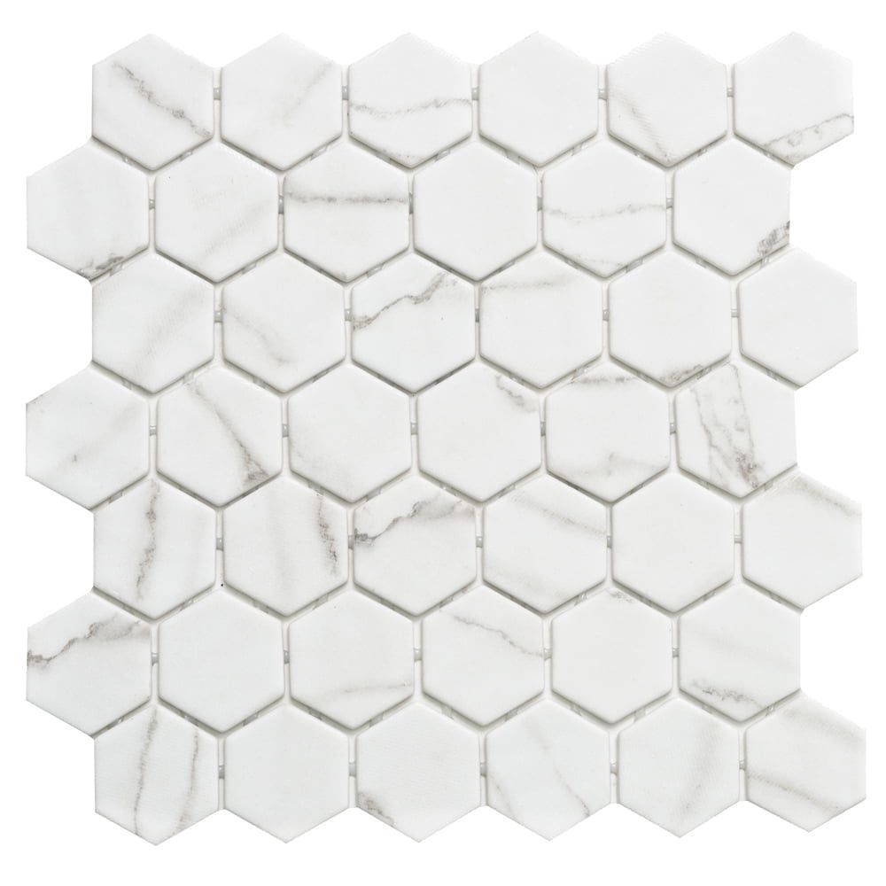 Venato White Hexagon Recycled Glass Mosaic Tile Sheet