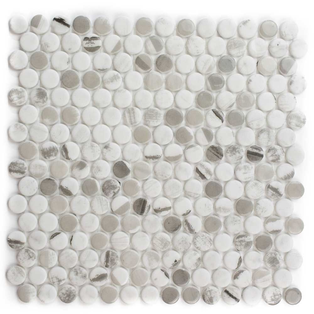 Alaia Gray Penny Round Recycled Glass Mosaic Tile 4x4 Sample