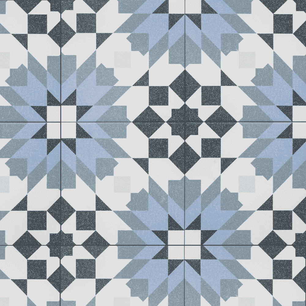 Garden Peony Blue and Black 8" Square Porcelain Floor and Wall Tile