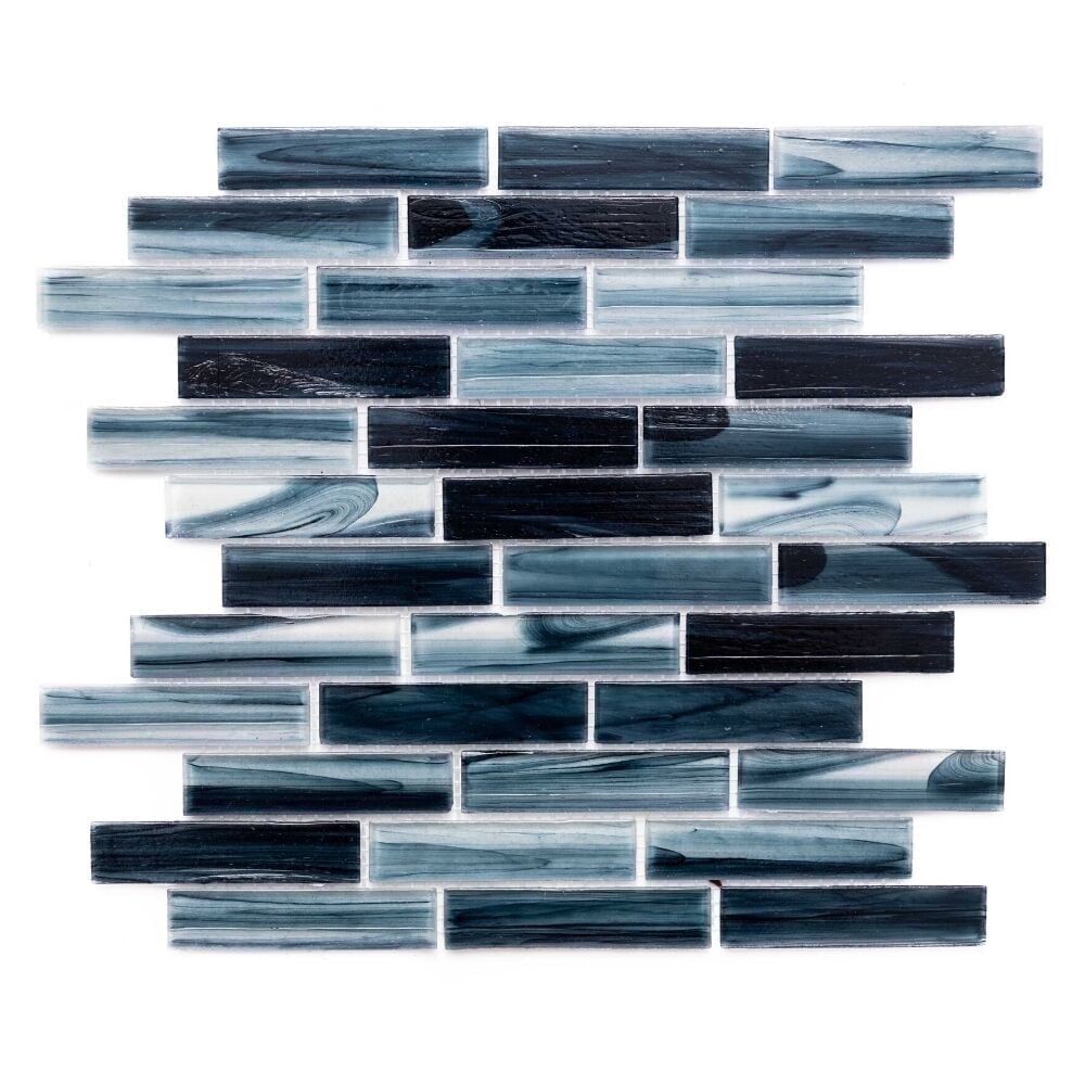 Island Antigua Blue Glass Brick Mosaic Wall Tile, 12x12 Inch