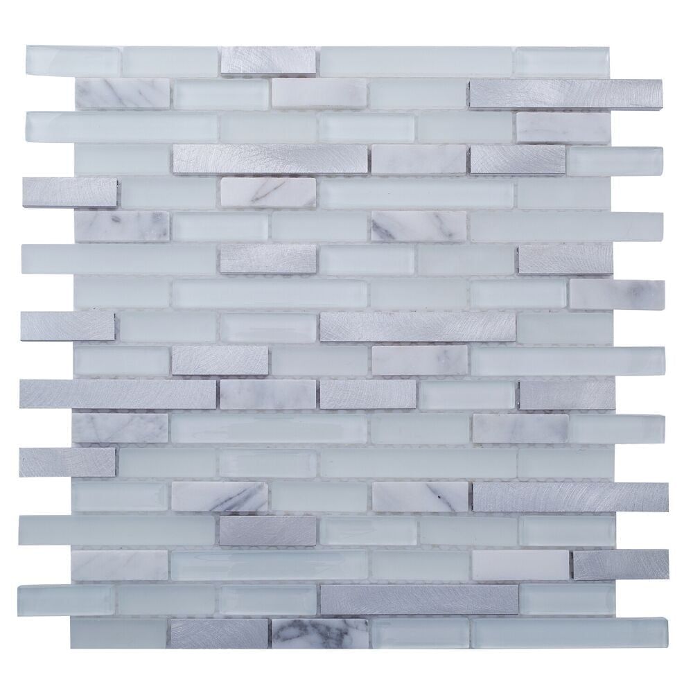 Victory Carrara and Steel Glass Mosaic Wall Tile Sample