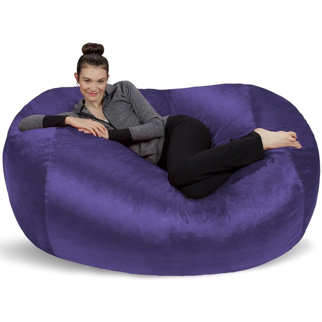 Purple XL Memory Foam Bean Bag Lounger with Microsuede Cover