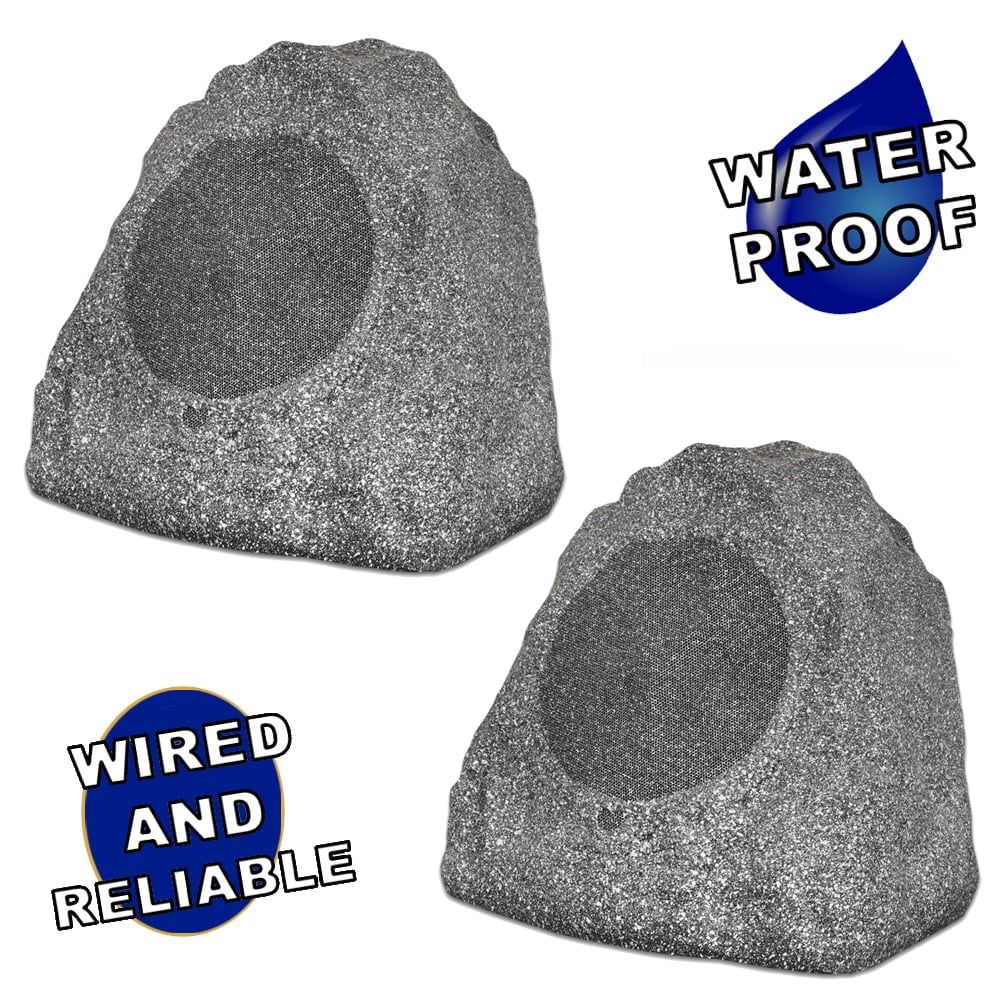 Gray Weatherproof Outdoor Rock Speaker Set with 8" Woofers