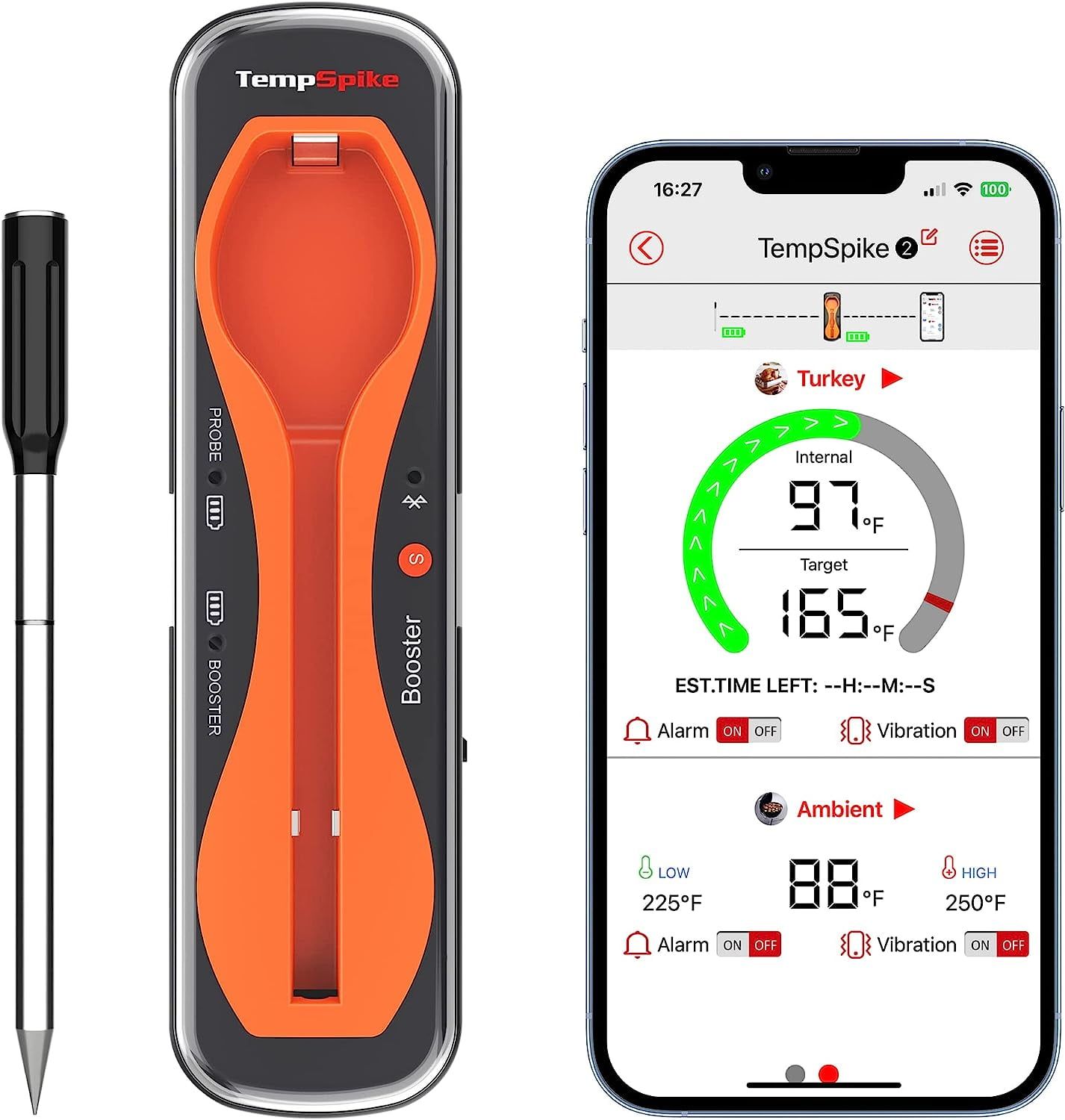 Orange Digital Wireless Meat Thermometer with Stainless Steel Probe