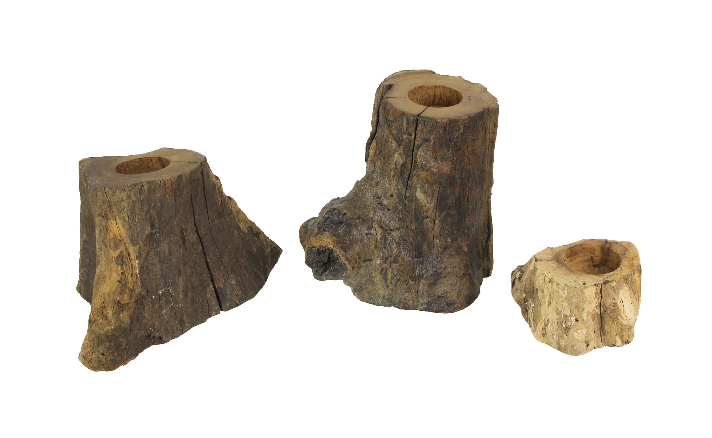 Set of 3 Natural Gamal Wood Tealight Candle Holders