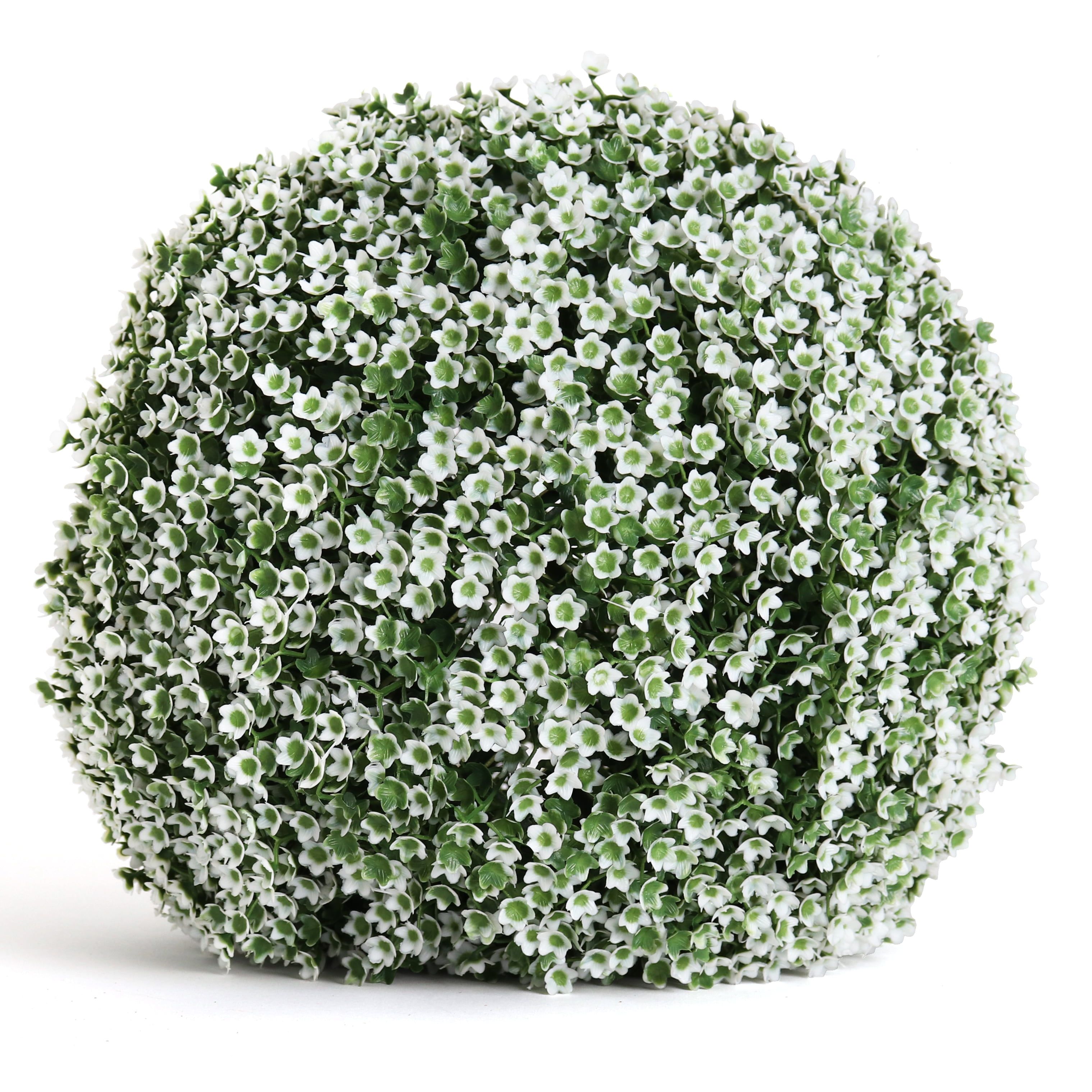 11" Green and White Artificial Baby's Breath Topiary Ball