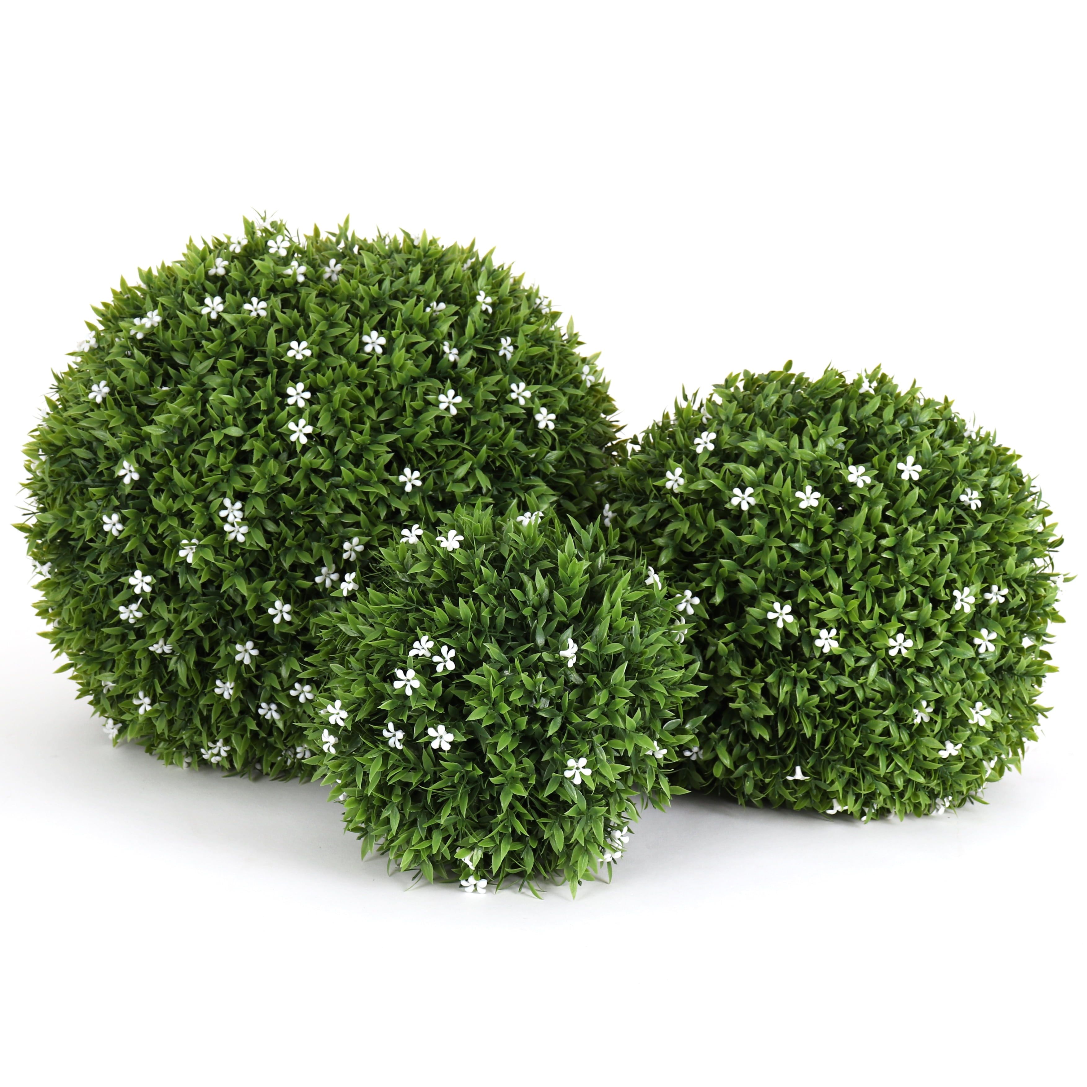 15" Green and White Artificial Boxwood Topiary Ball