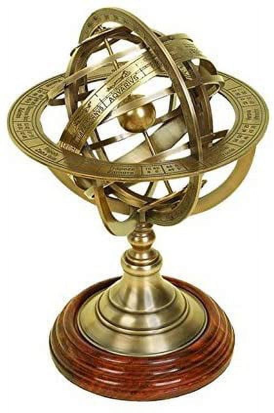 Vintage Brass Armillary Sphere Globe with Wooden Base