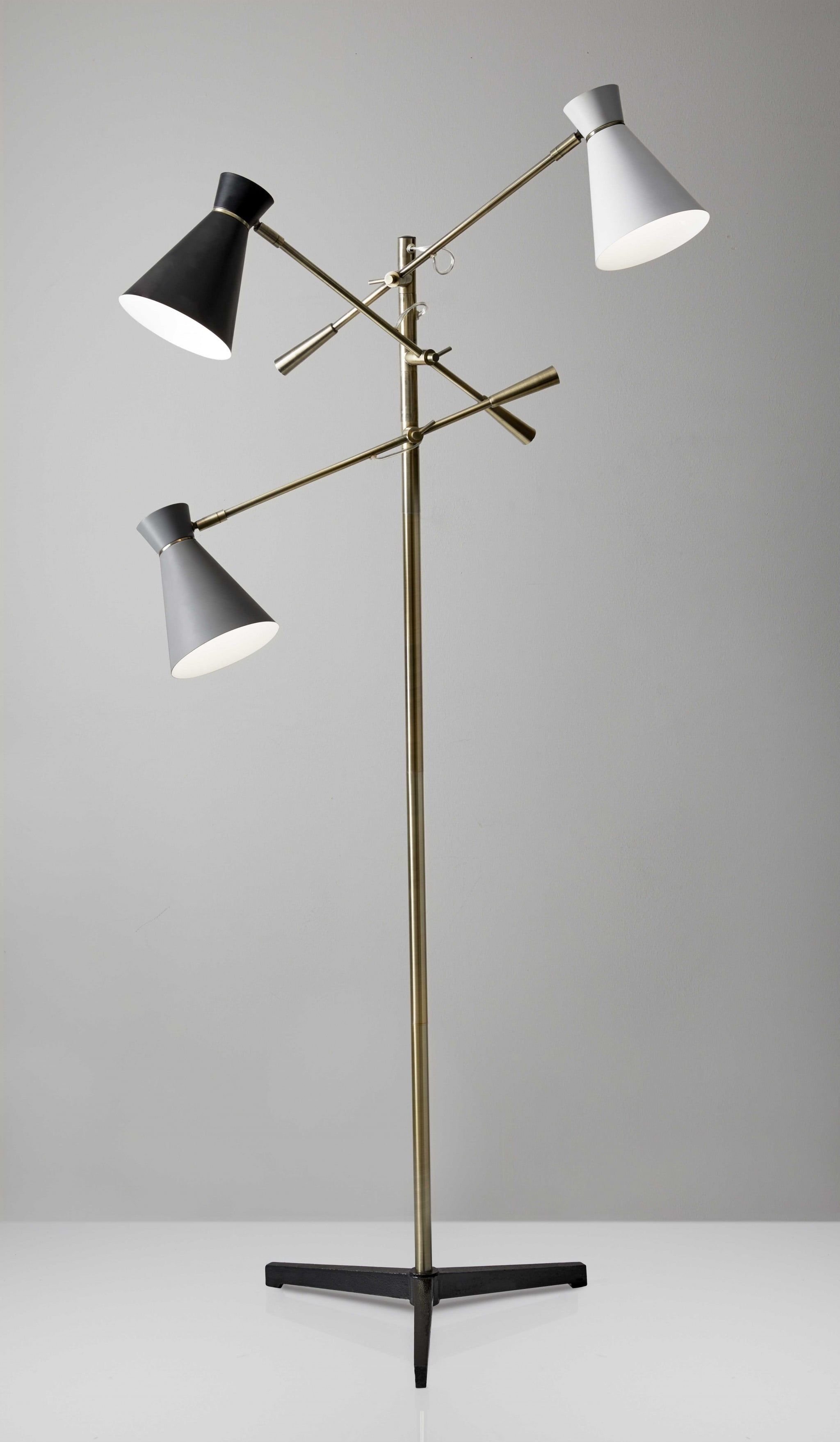 Adjustable Black Brass Multi-Head Tripod Floor Lamp