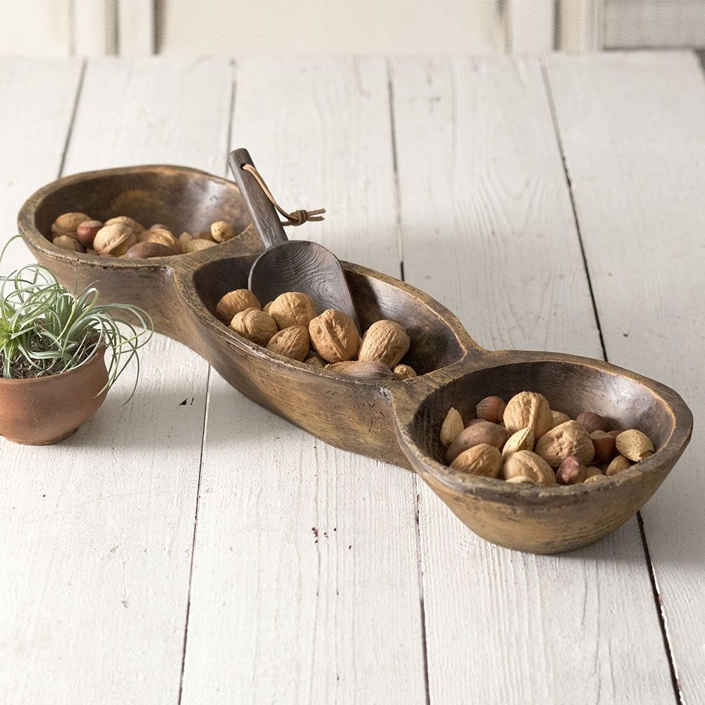 Rustic Brown Resin Three Bowl Party Dish