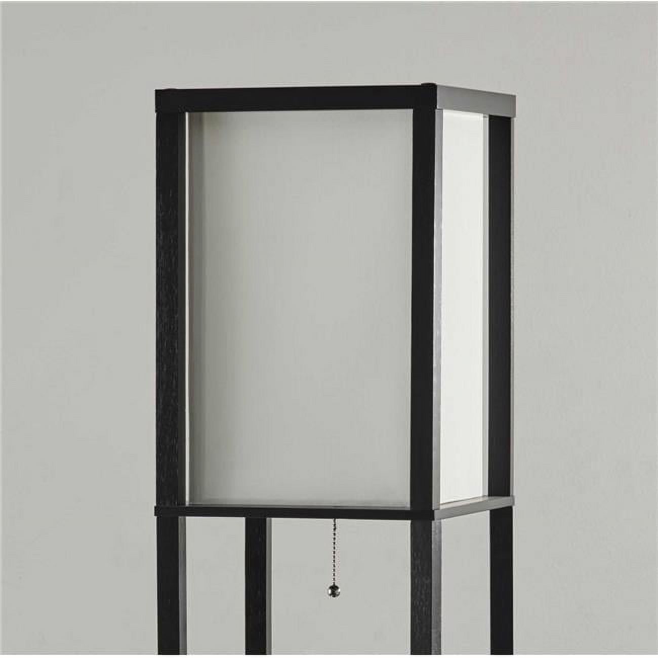 Contemporary Black Wood Floor Lamp with Storage Drawers & Off-White Shade