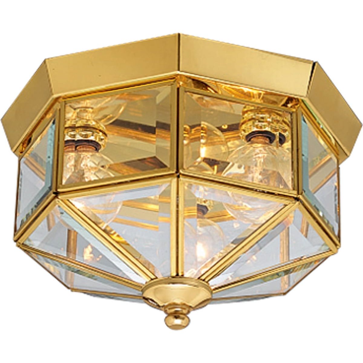 Polished Brass Octagonal Flush Mount with Beveled Glass