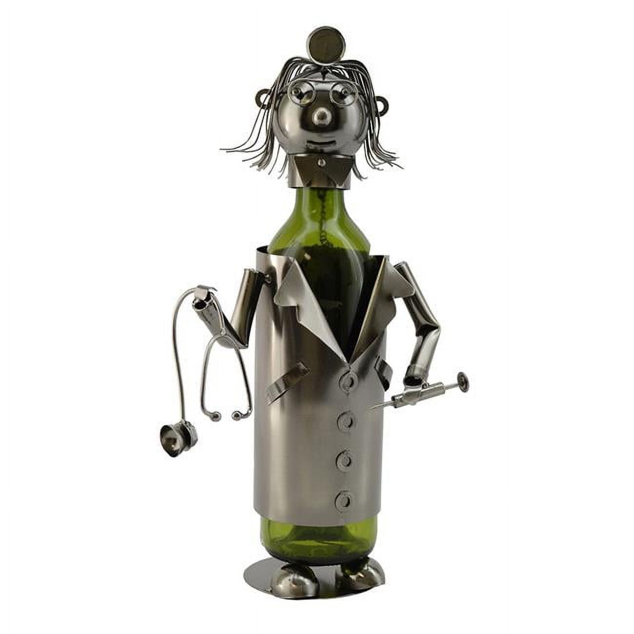 Metallic Lady Doctor Wine Bottle Holder with Stethoscope