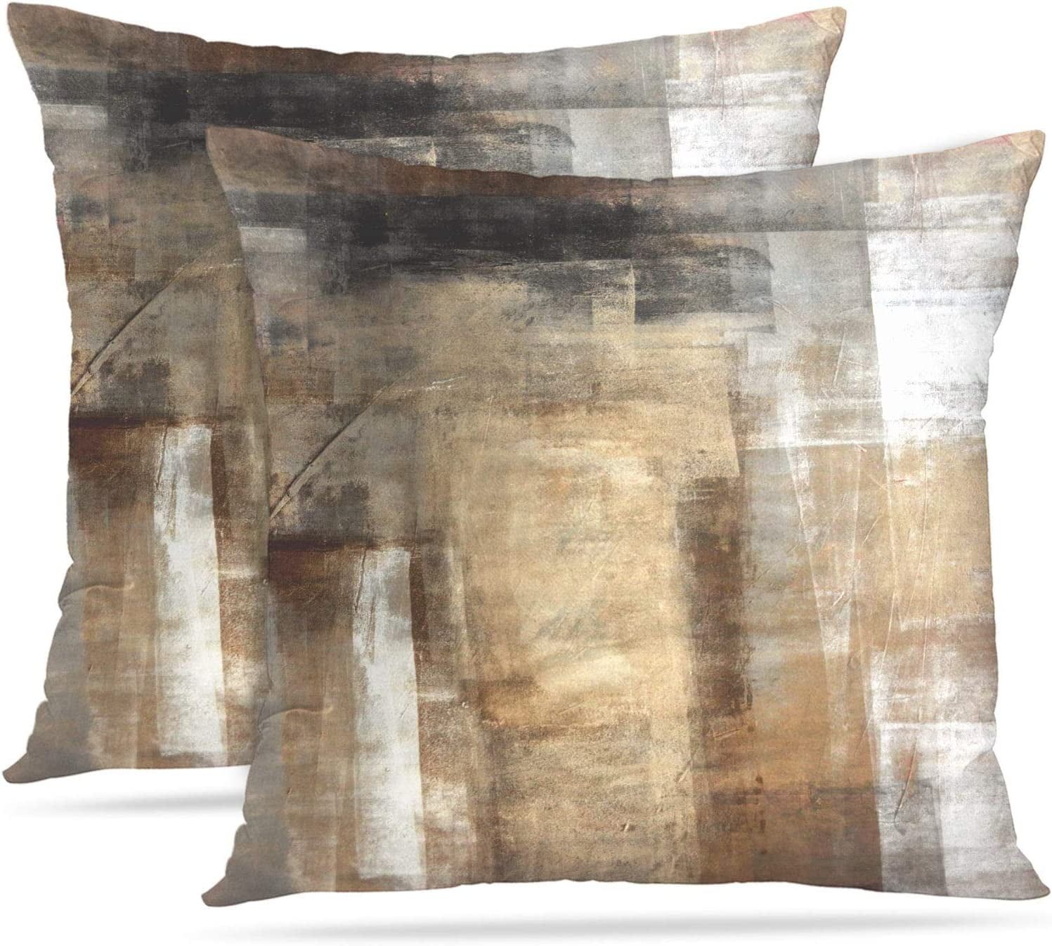 Abstract Taupe and Grey Polyester Euro Pillowcases, Set of 2