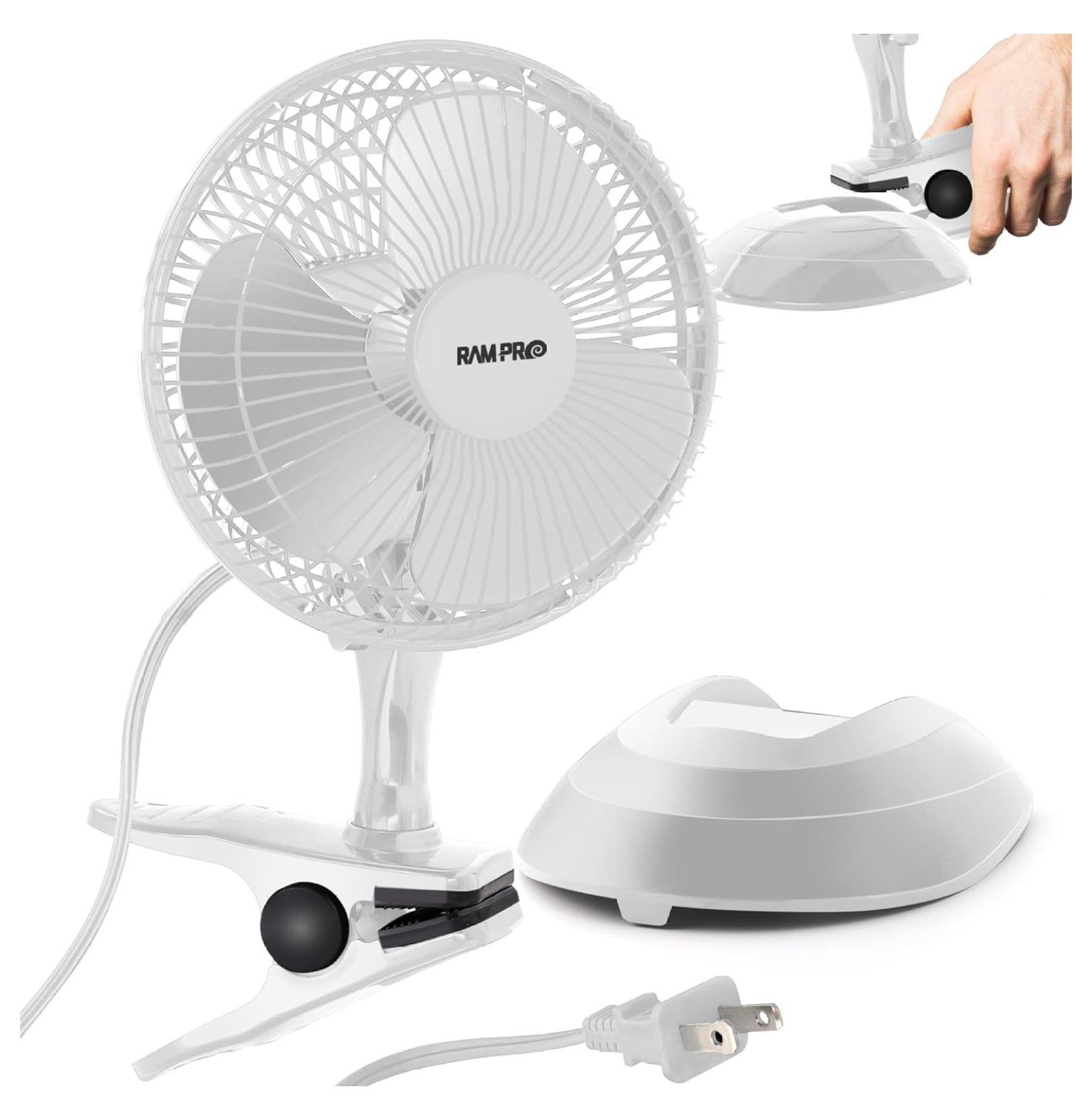 White Two-Speed Oscillating Clip-On Desk Fan