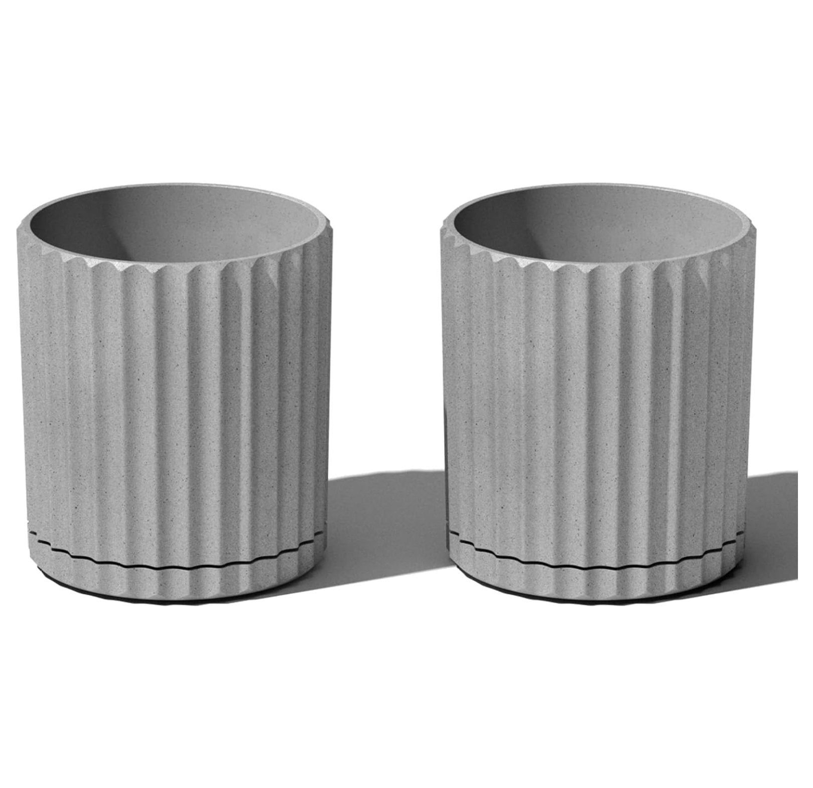 Grey Fluted 6" Plastic-Stone Composite Planter Set