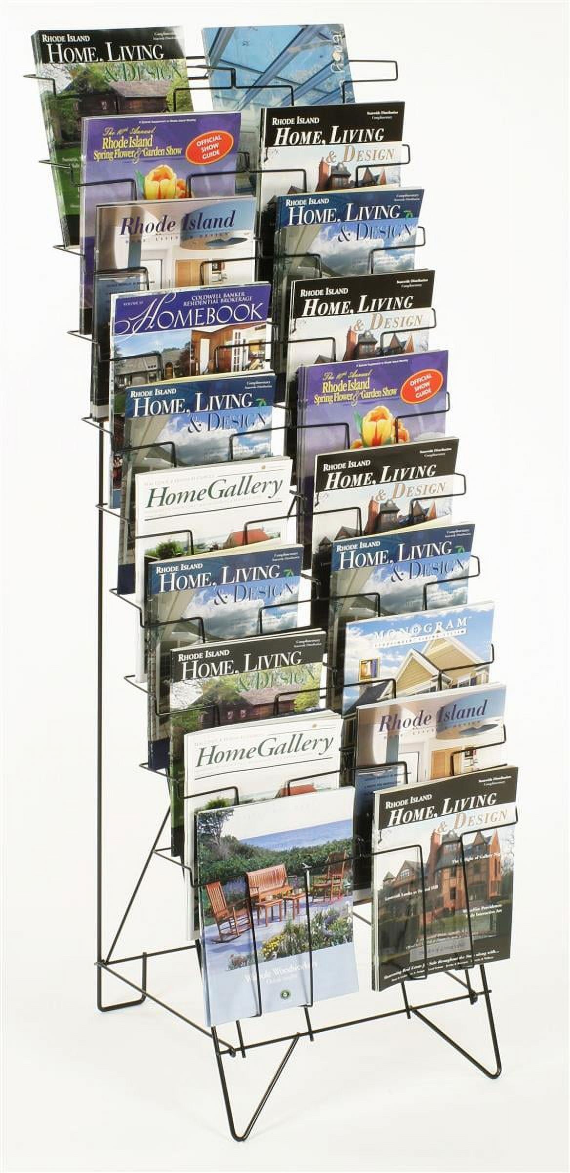 Black Metal Freestanding Tiered Magazine Rack with 20 Pockets