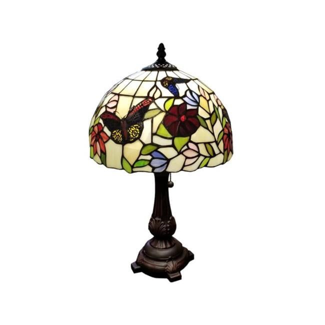 19" Bronze Tiffany Style Stained Glass Butterfly Table Lamp