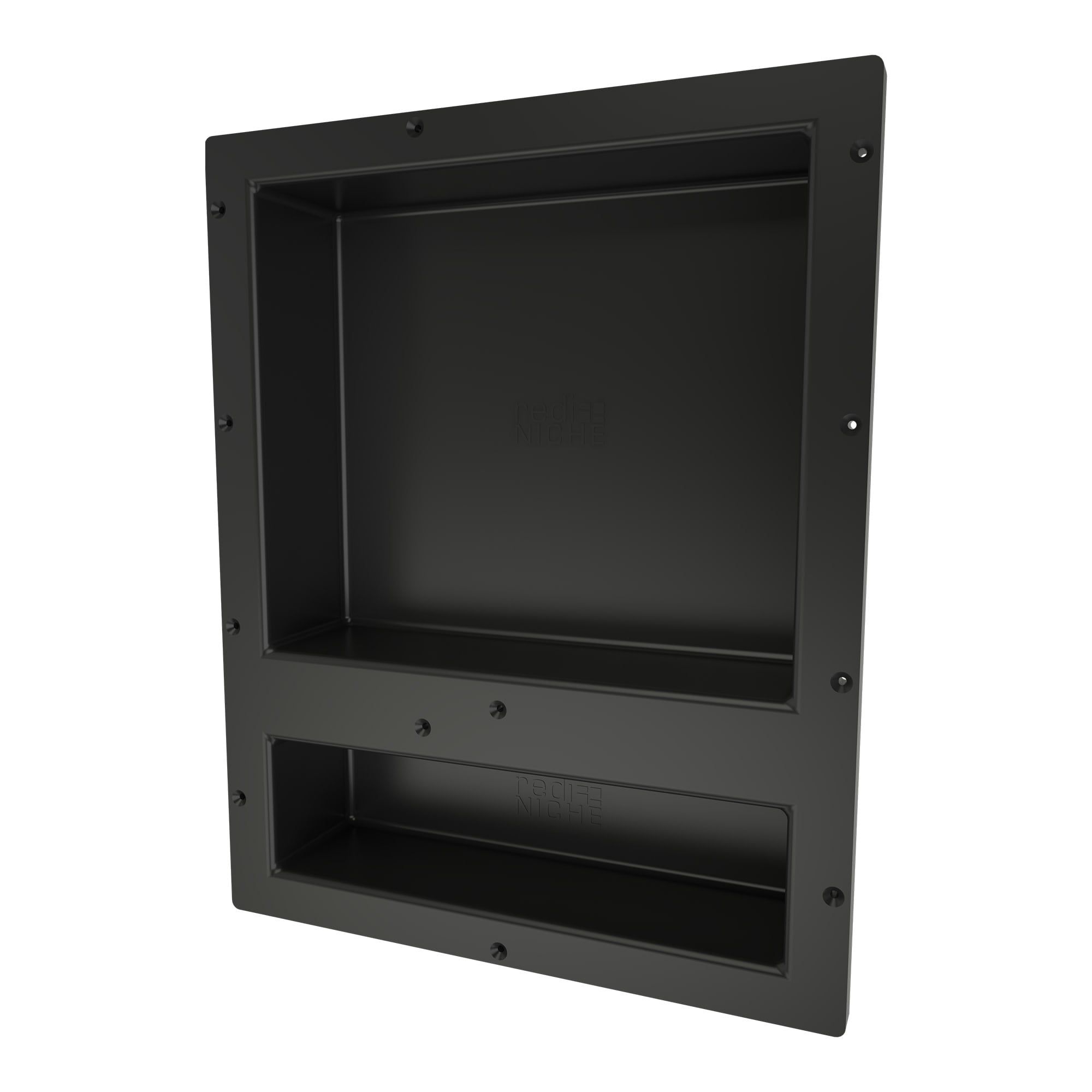 Black Plastic Double Recessed Shower Shelf with Divider