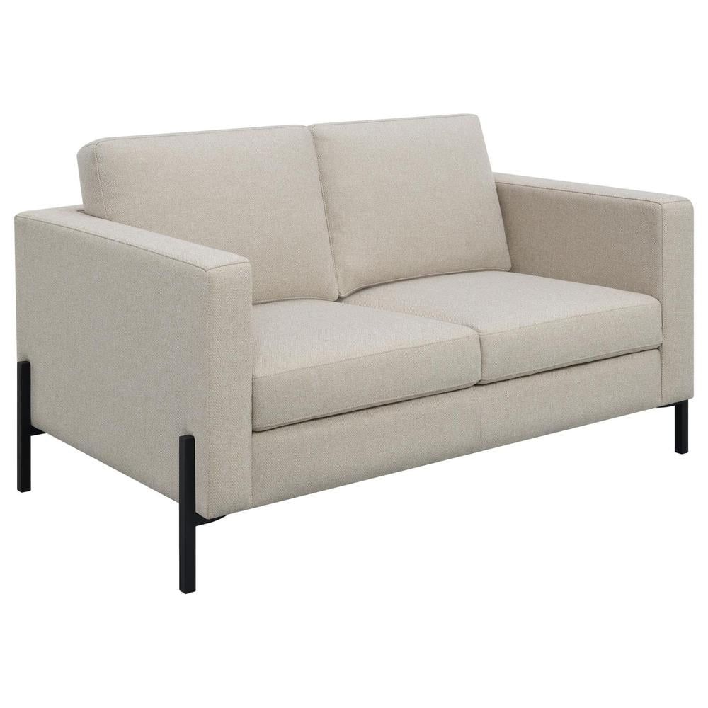 Oatmeal Herringbone Fabric Loveseat with Track Arms