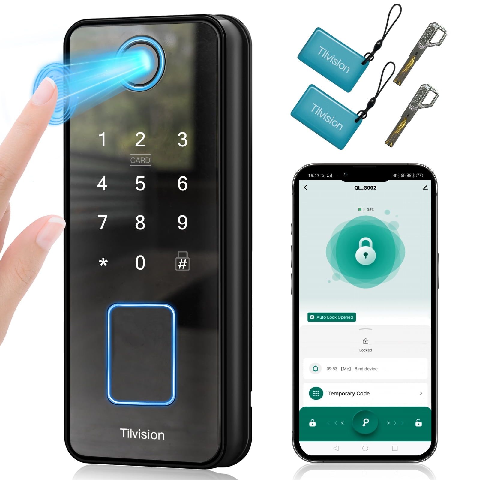 Black Smart Keyless Entry Fingerprint Door Lock with Keypad