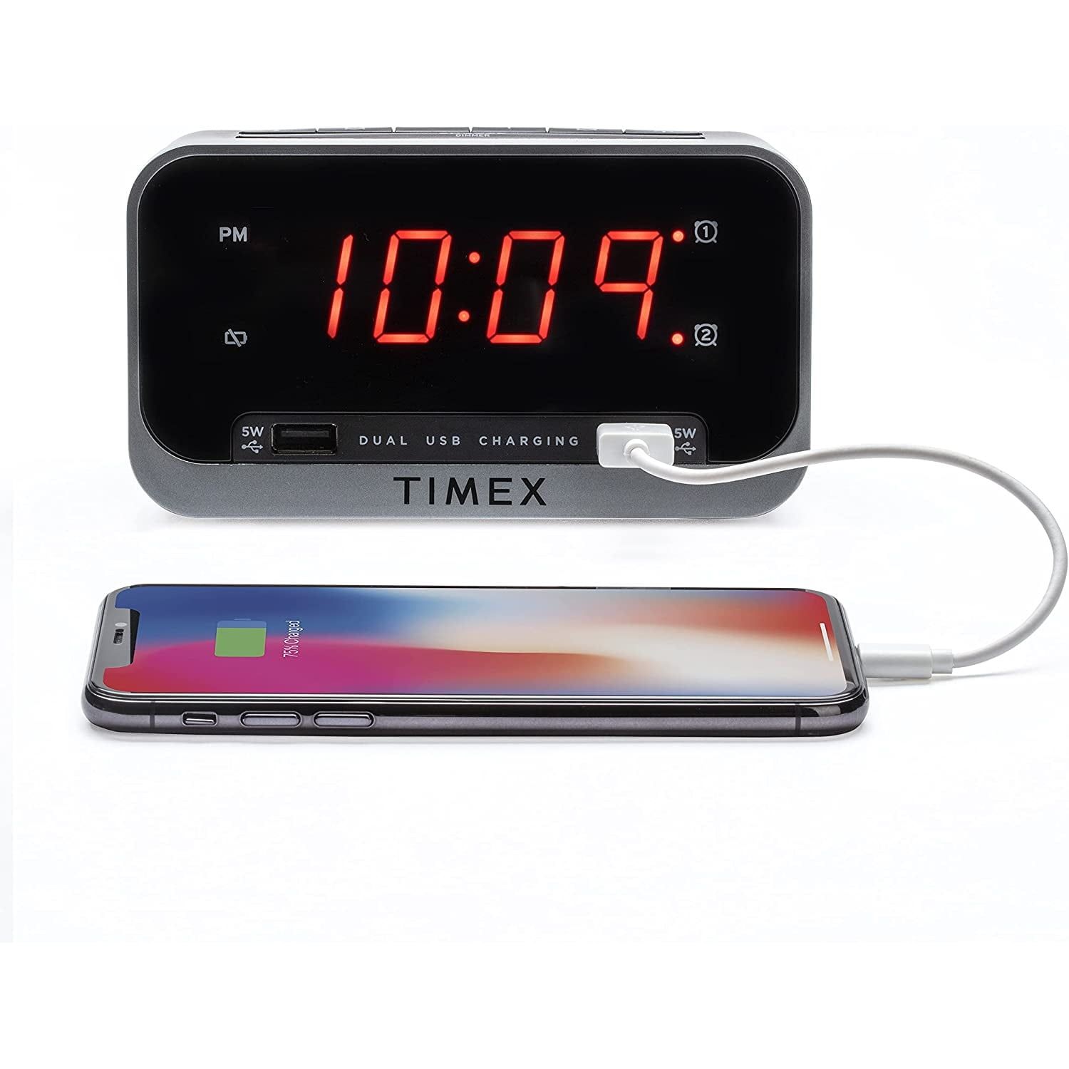 Timex Black and Gray Digital Alarm Clock with Dual USB Charging