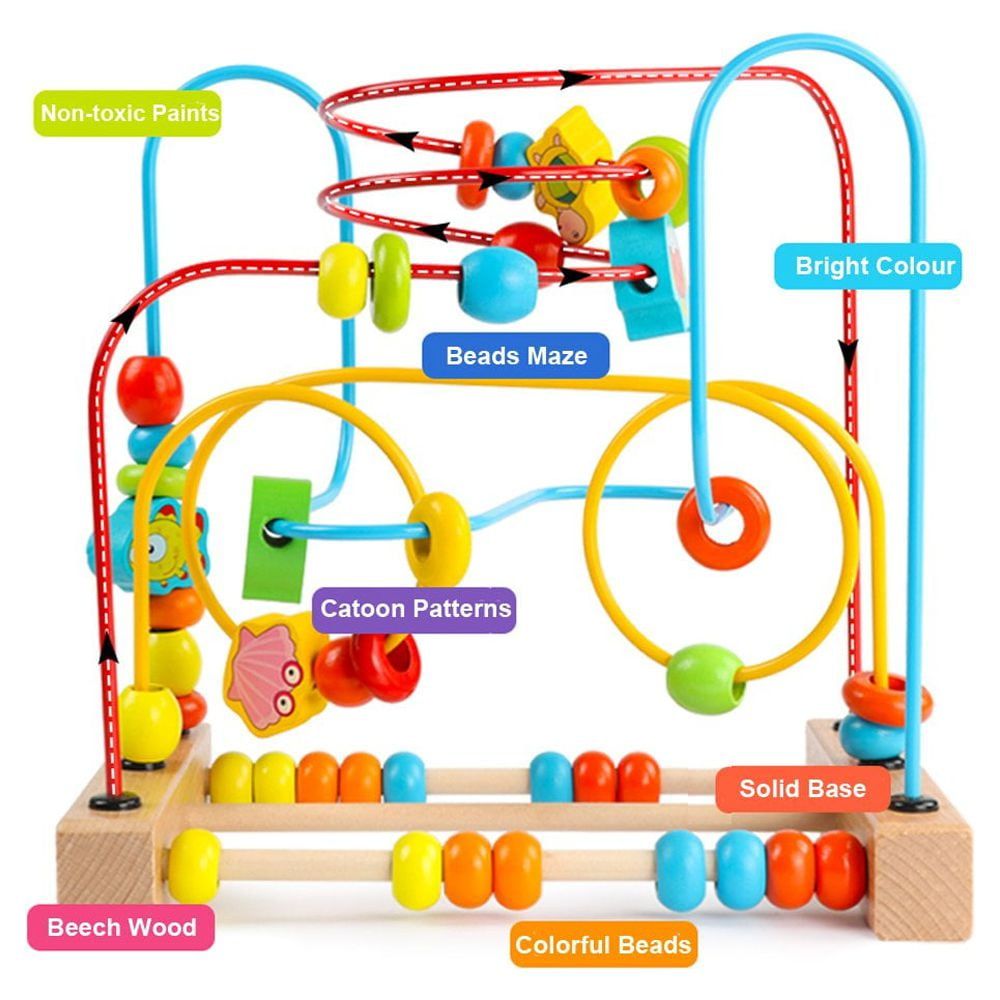 Timy Colorful Wooden Bead Maze Roller Coaster Toy