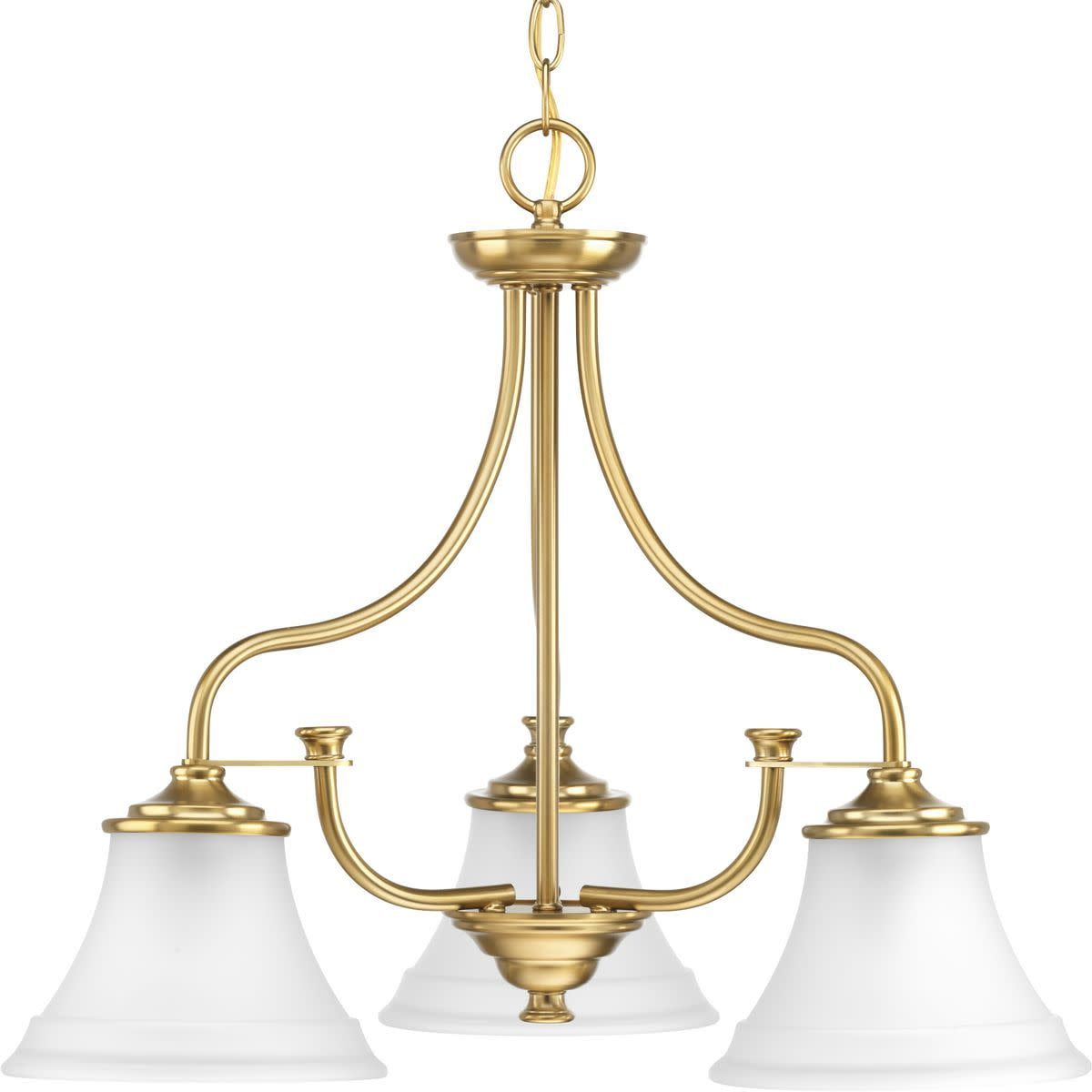 Gold Three-Light Chandelier with Etched Glass Shades