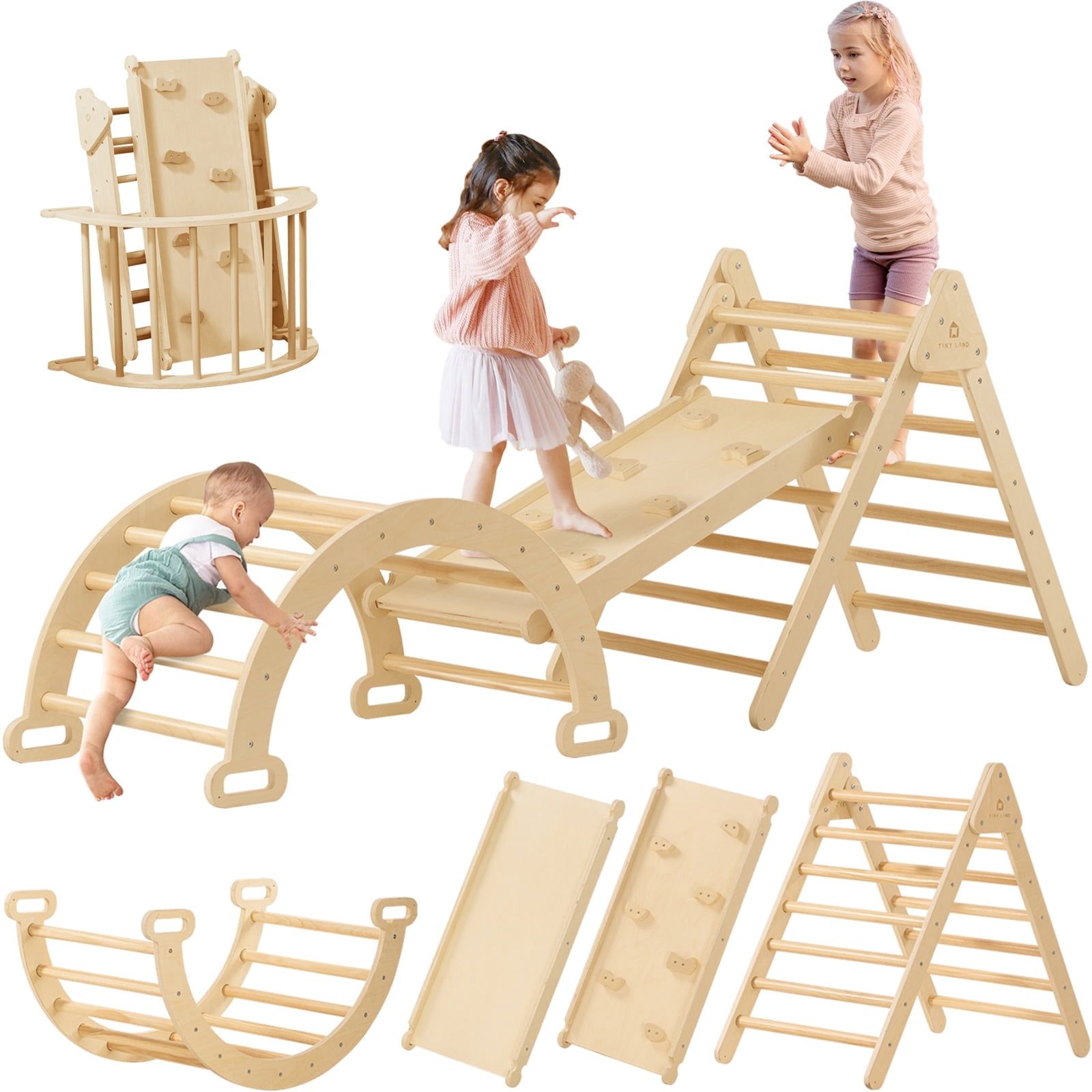 Natural Wood Montessori Climbing Set with Slide