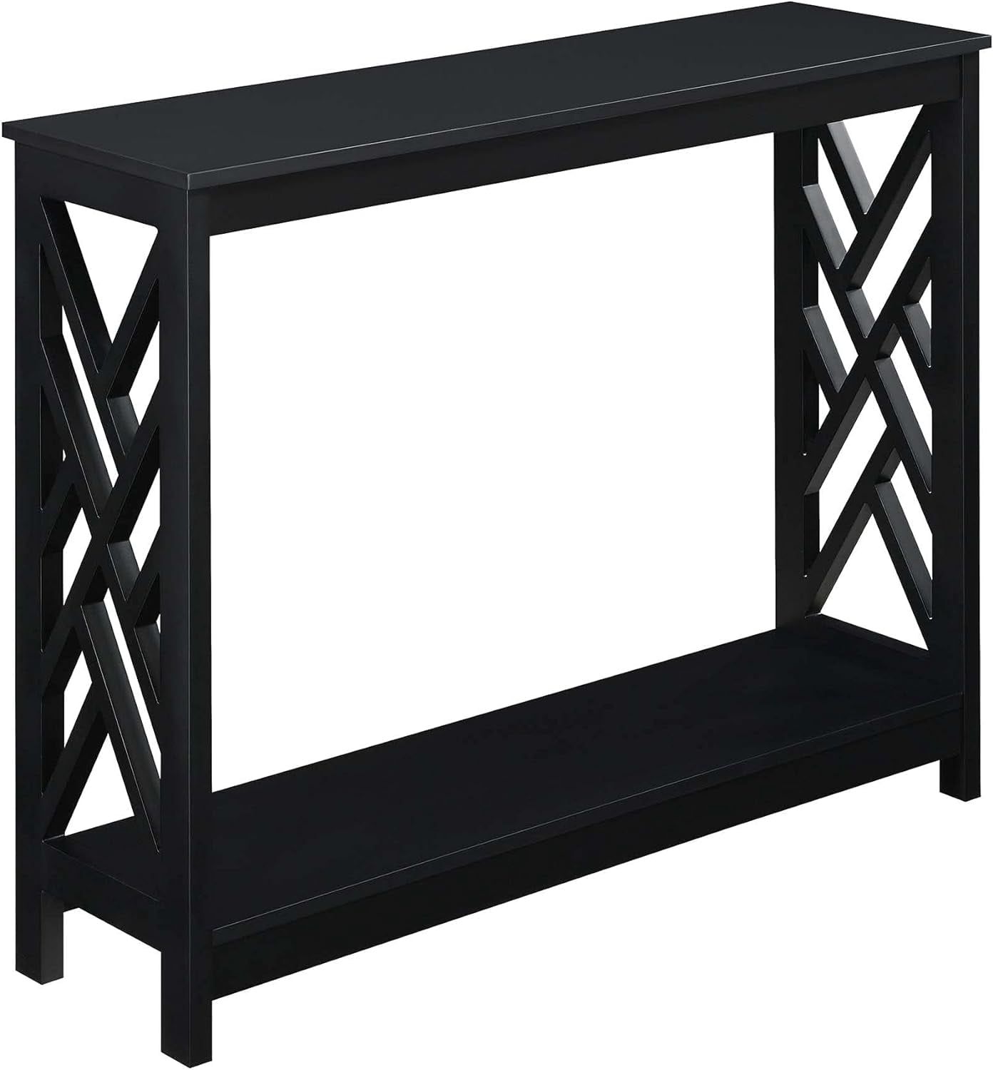 Black MDF Console Table with Shelf and Geometric Panels