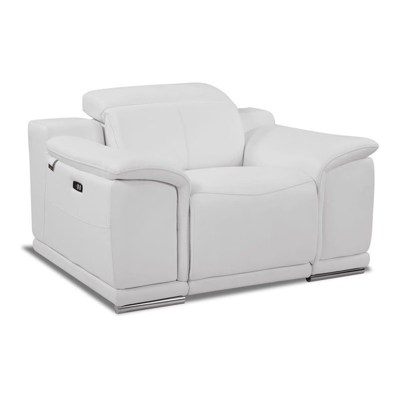 Veneto White Genuine Leather Reclining Chair with Brazilian Wood Frame