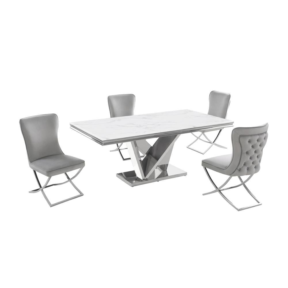 Titan Gray and Silver Faux Marble 5-Piece Dining Set