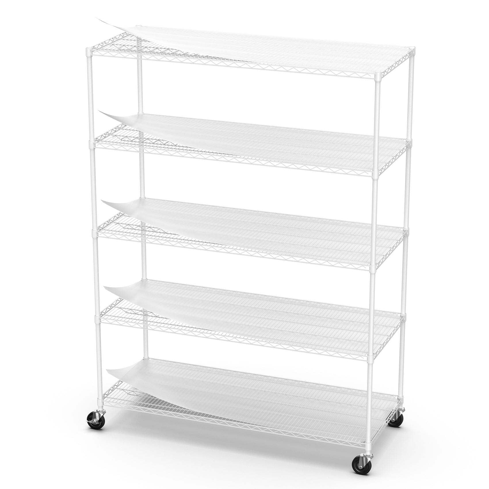 White Heavy Duty 5-Tier Metal Wire Shelving Unit with Wheels