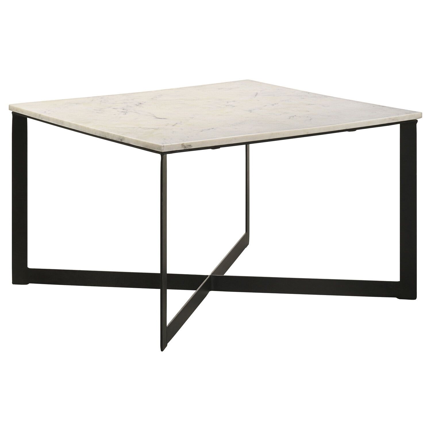 Tobin Square White Marble Top Coffee Table with Black Metal Frame