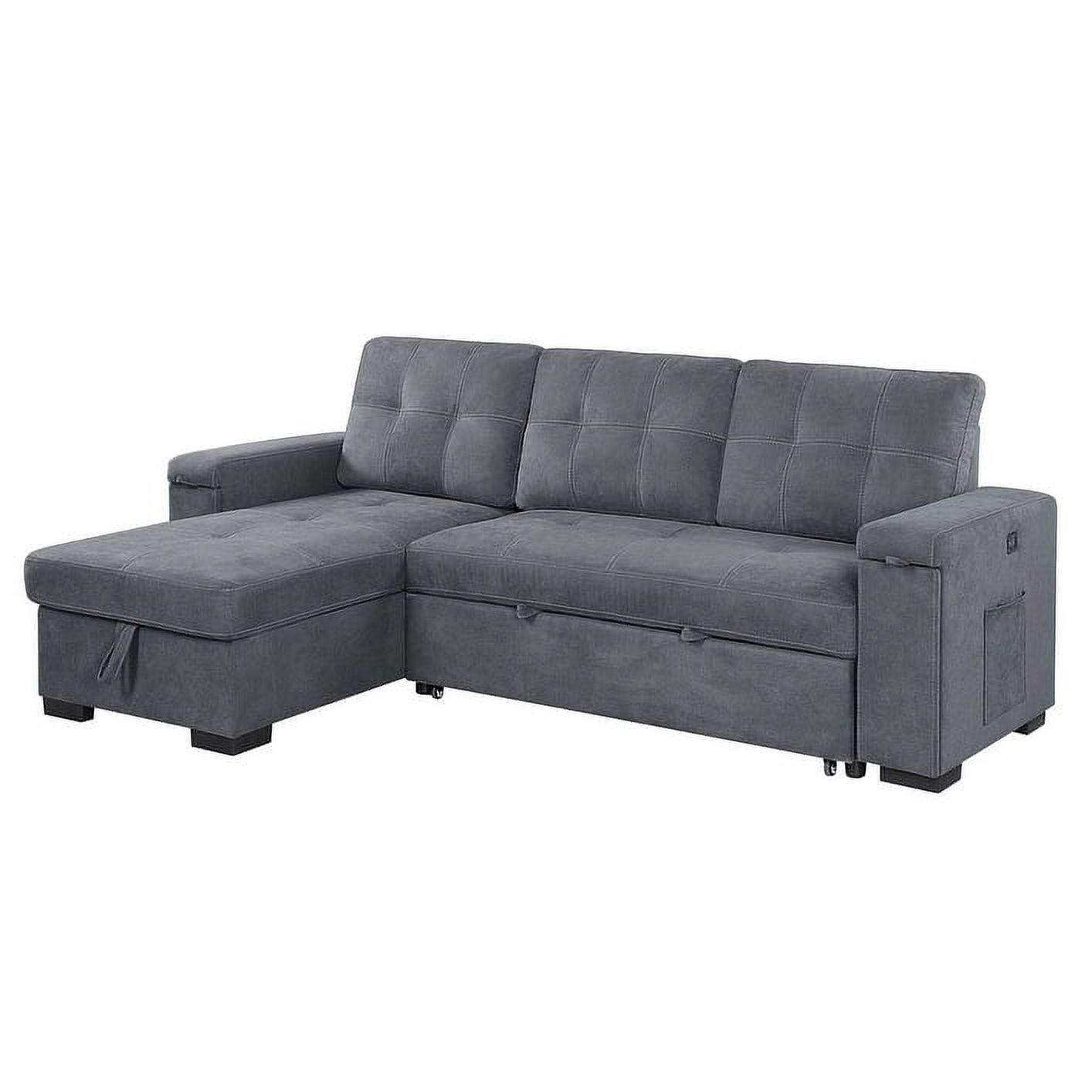 Gray Tufted Fabric Sectional Sofa with Storage and Cup Holder