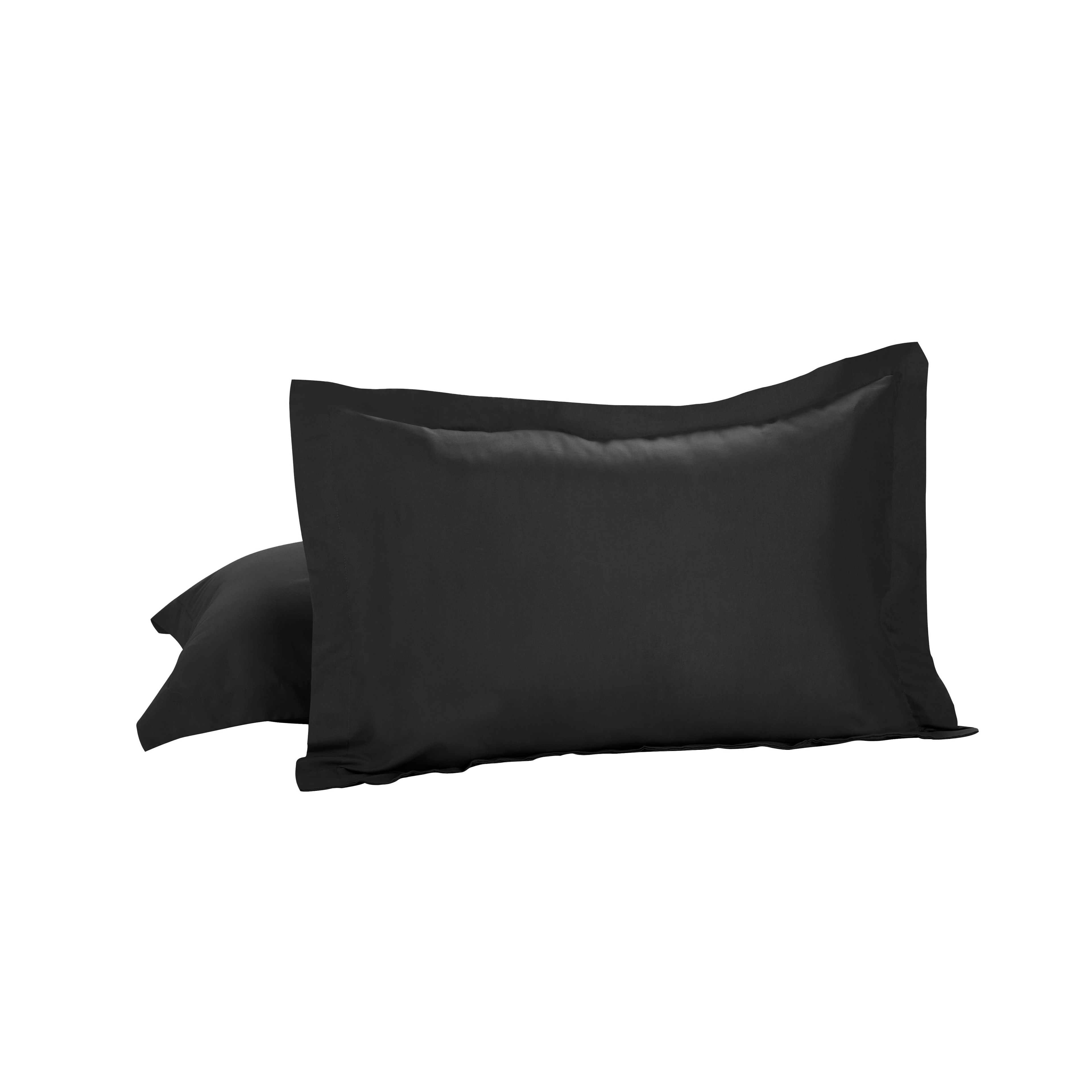 Black Cotton Blend Standard Pillow Shams with Flange, 2-Pack