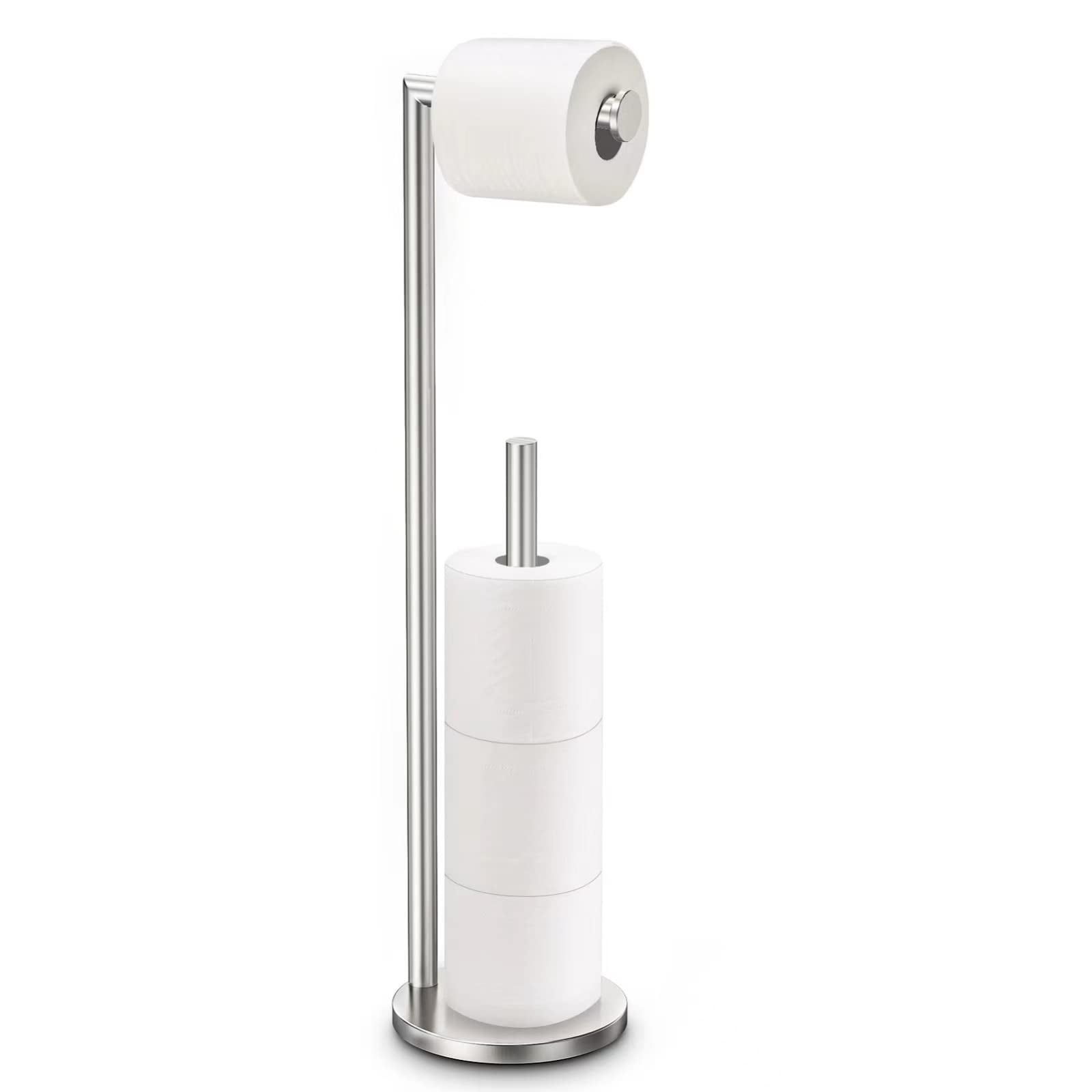 Brushed Nickel Free Standing Toilet Paper Holder with Storage