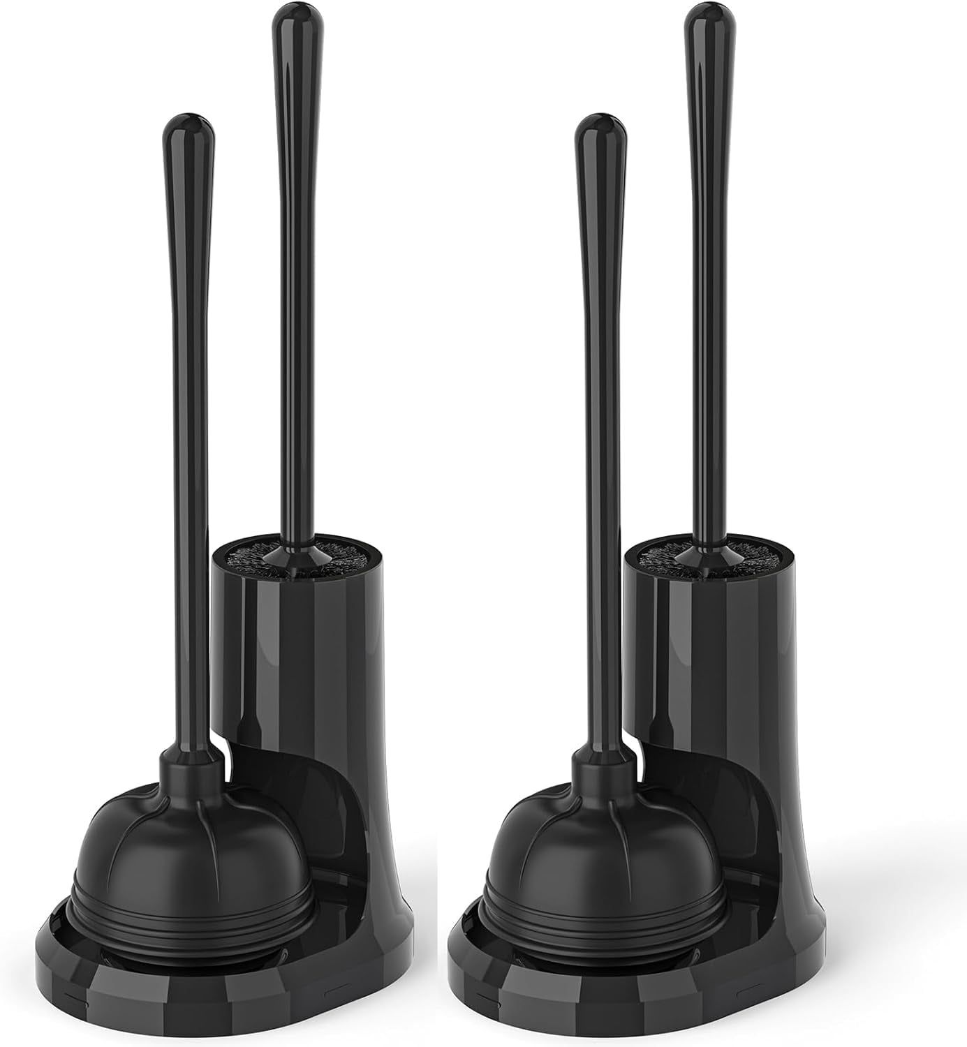 Black Heavy Duty Toilet Plunger and Brush Set with Holder