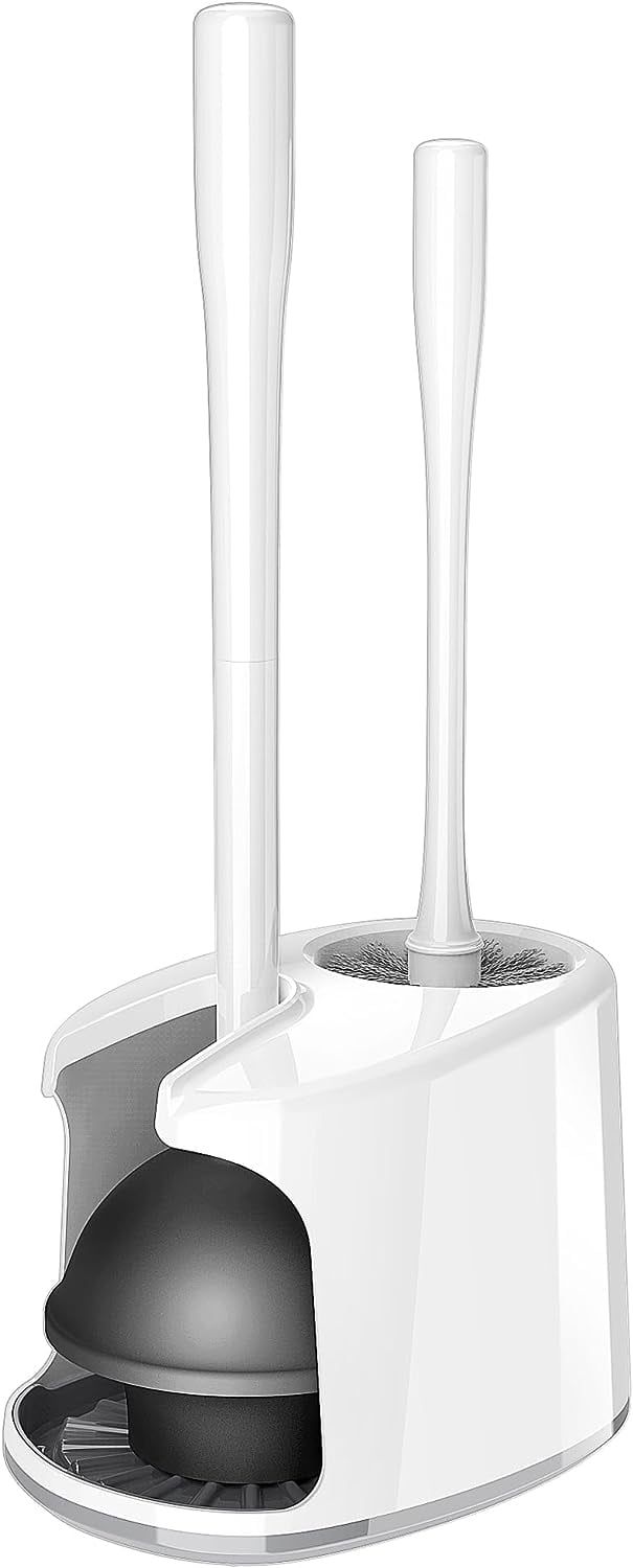 White 2-in-1 Toilet Plunger and Brush Set with Holder